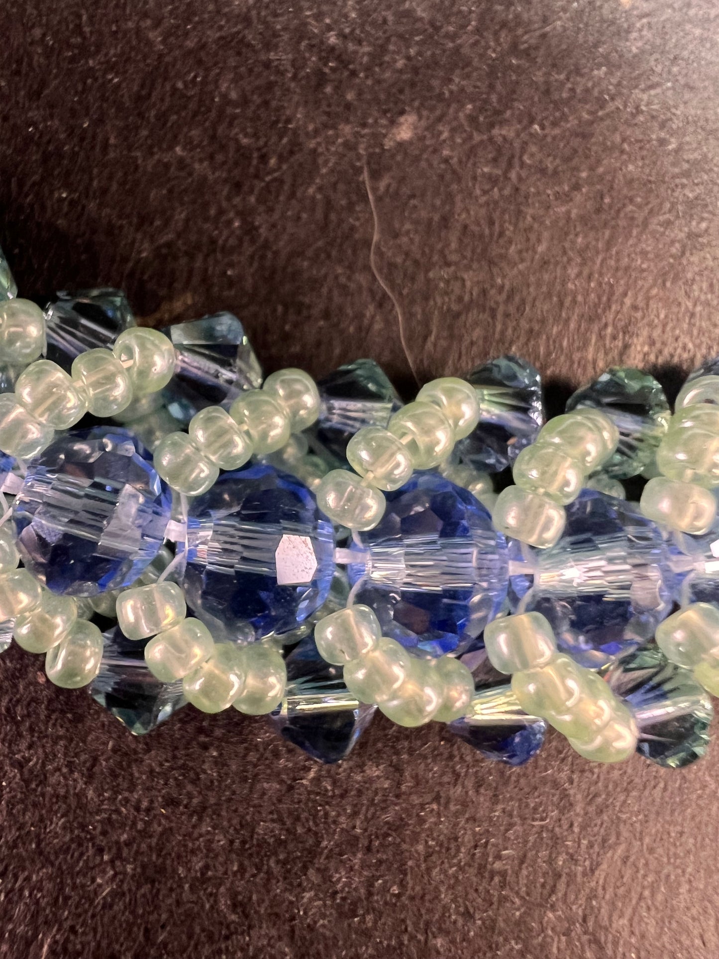 Vintage Blue & Green Crystal Beaded Chevron Braid Toggle Bracelet Y2K