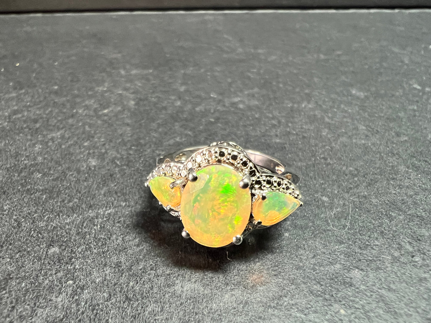 Ethiopian Opal Sterling Silver Halo Ring Size 6
