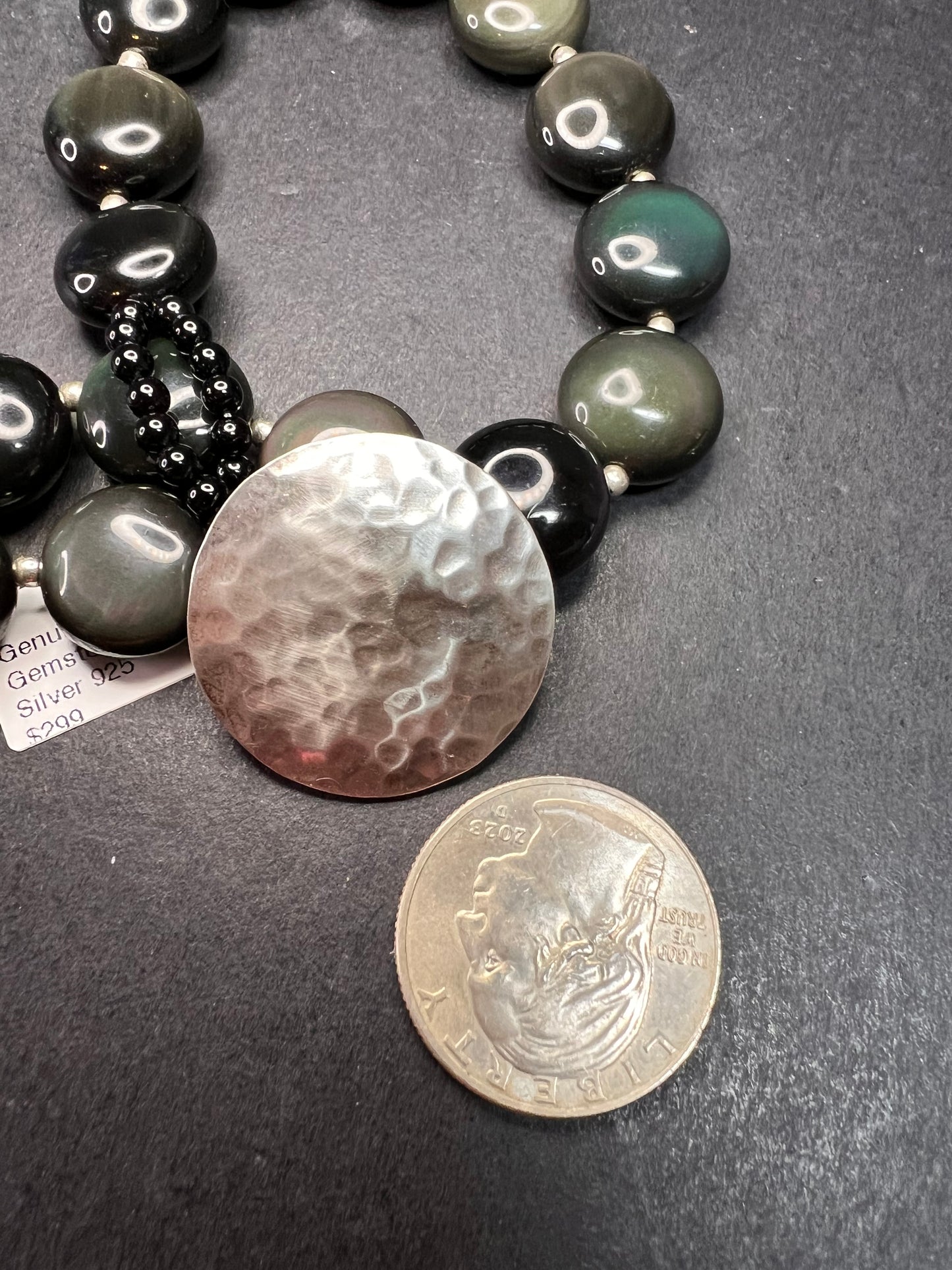 NEW rainbow obsidian and sterling silver necklace