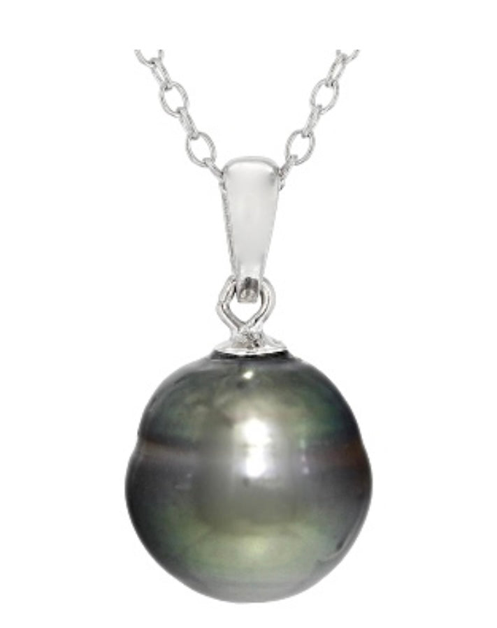 Cultured Tahitian Pearl Rhodium Over Sterling Silver Pendant With 18 Inch Chain