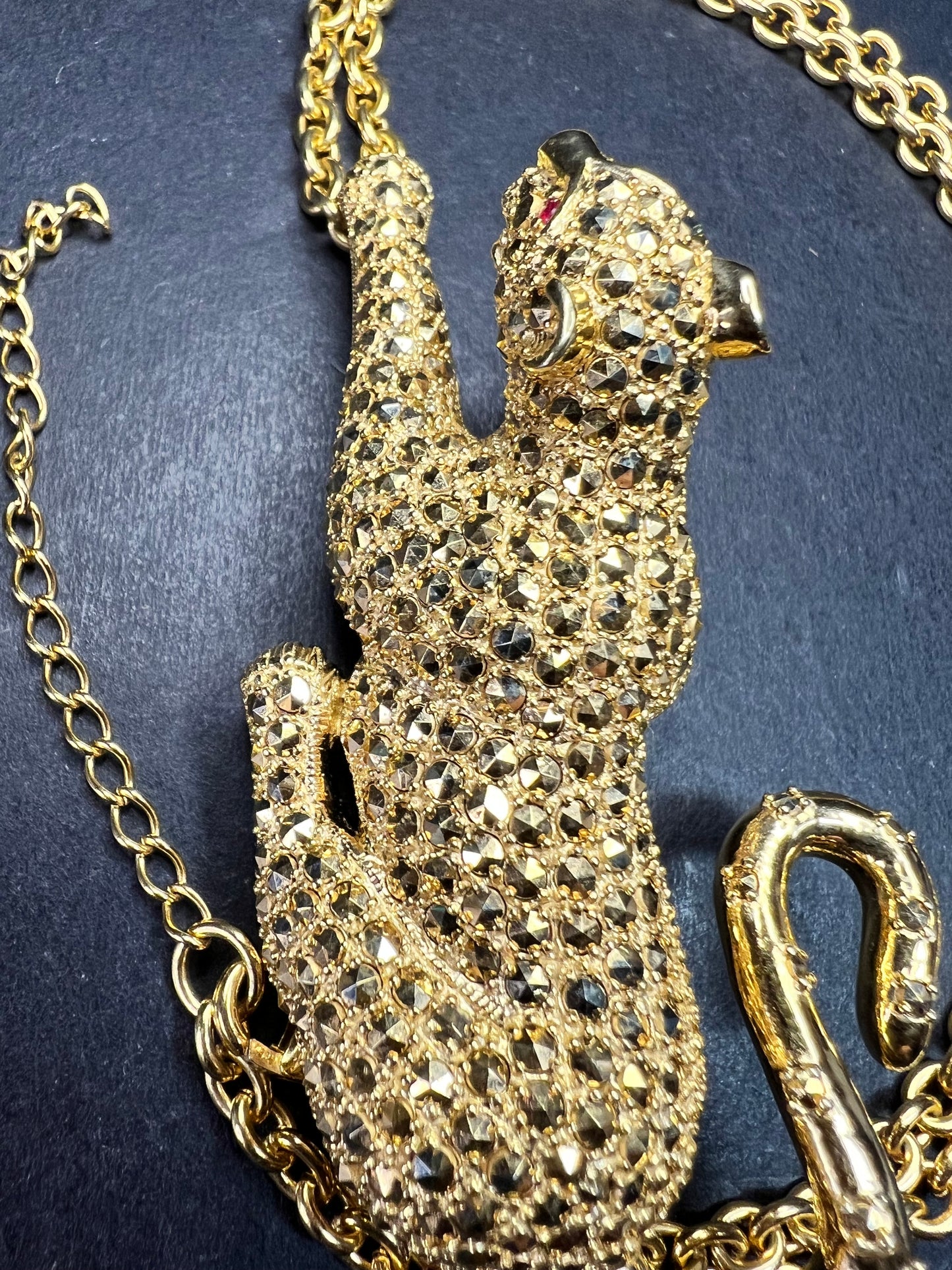 Dallas Prince 14K Clad Marcasite Panther Necklace Ruby Eyes 18-20