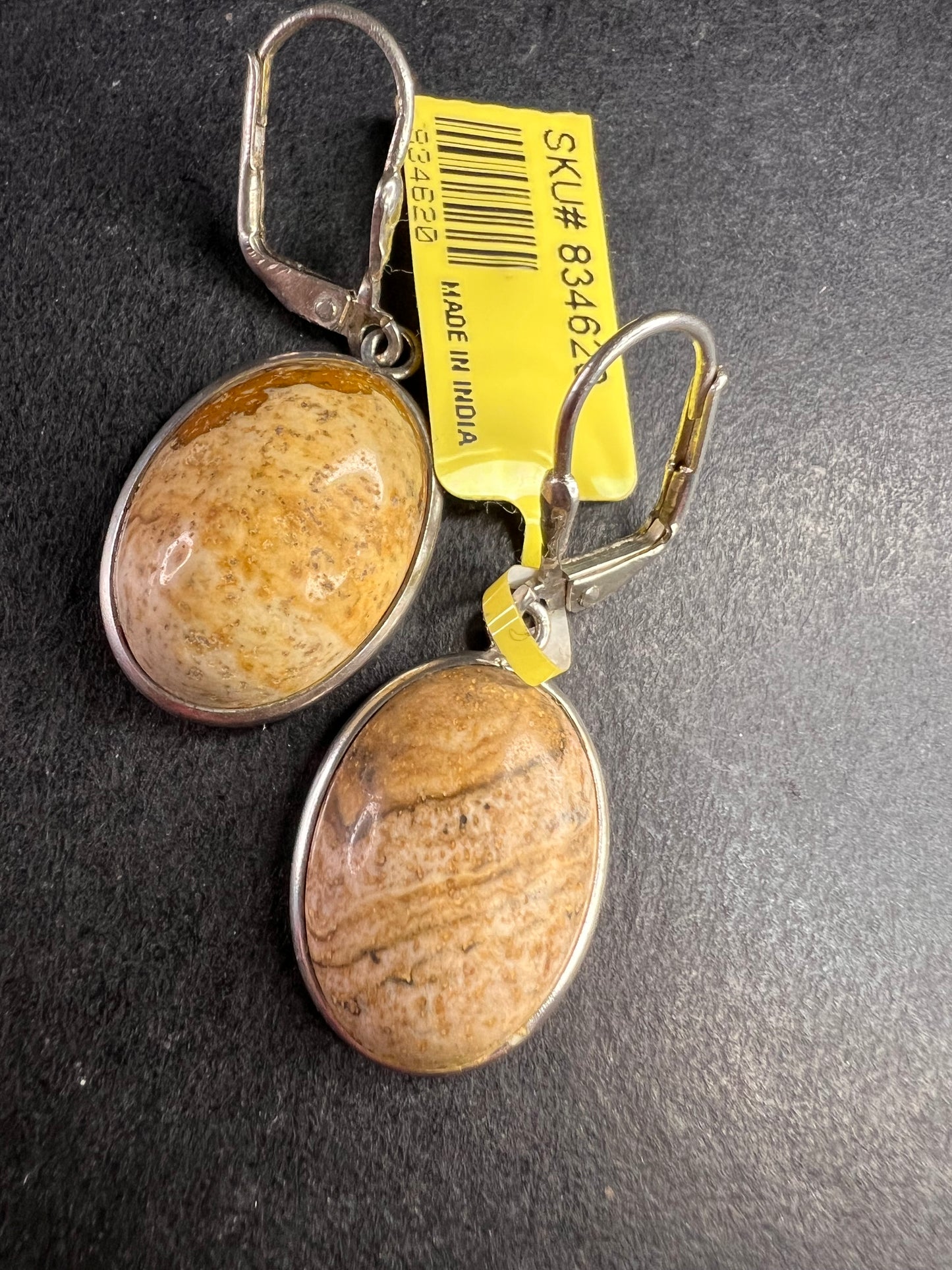NEW picture jasper sterling silver lever back earrings