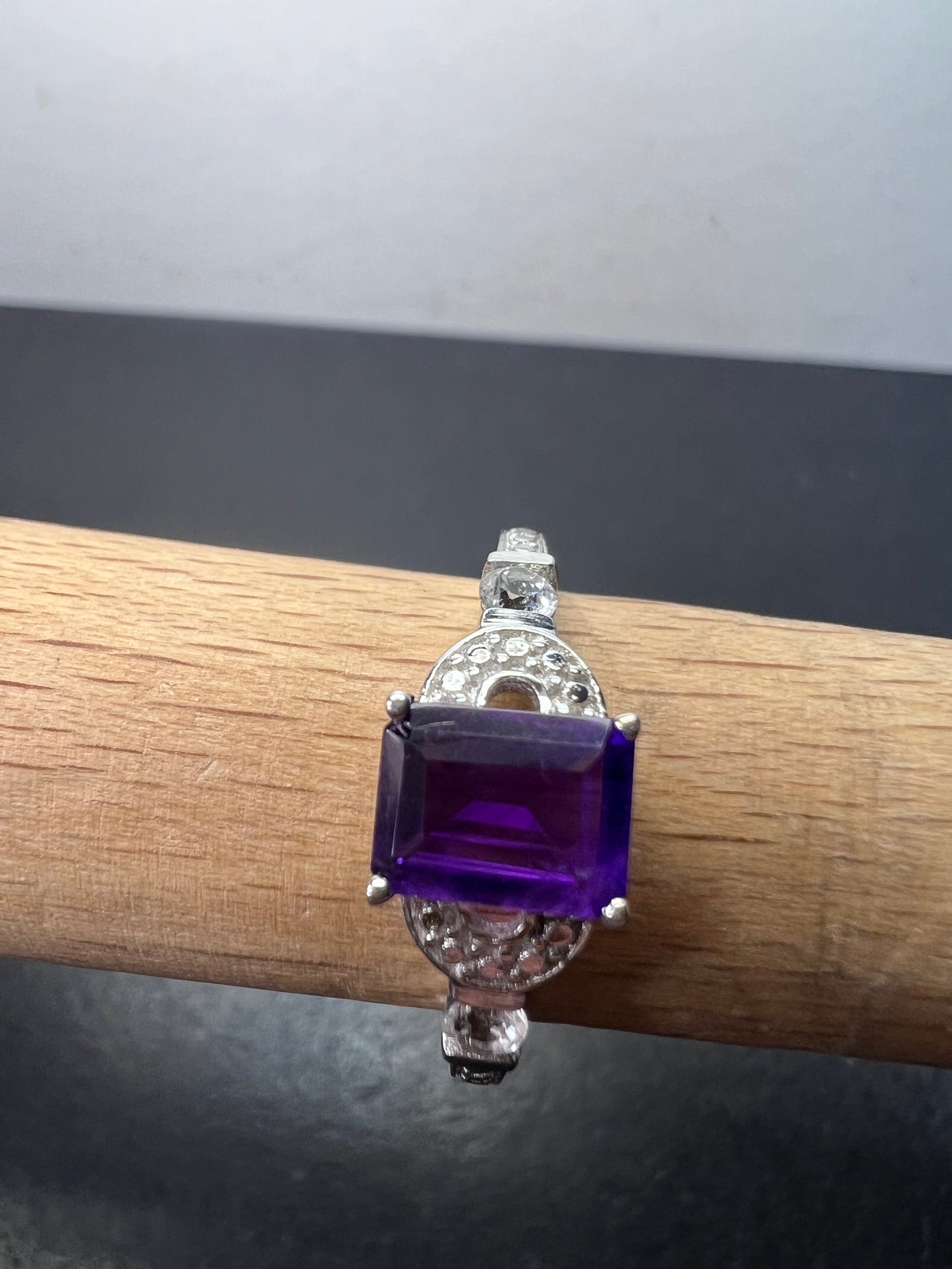 Amethyst and white topaz sterling silver ring size 9