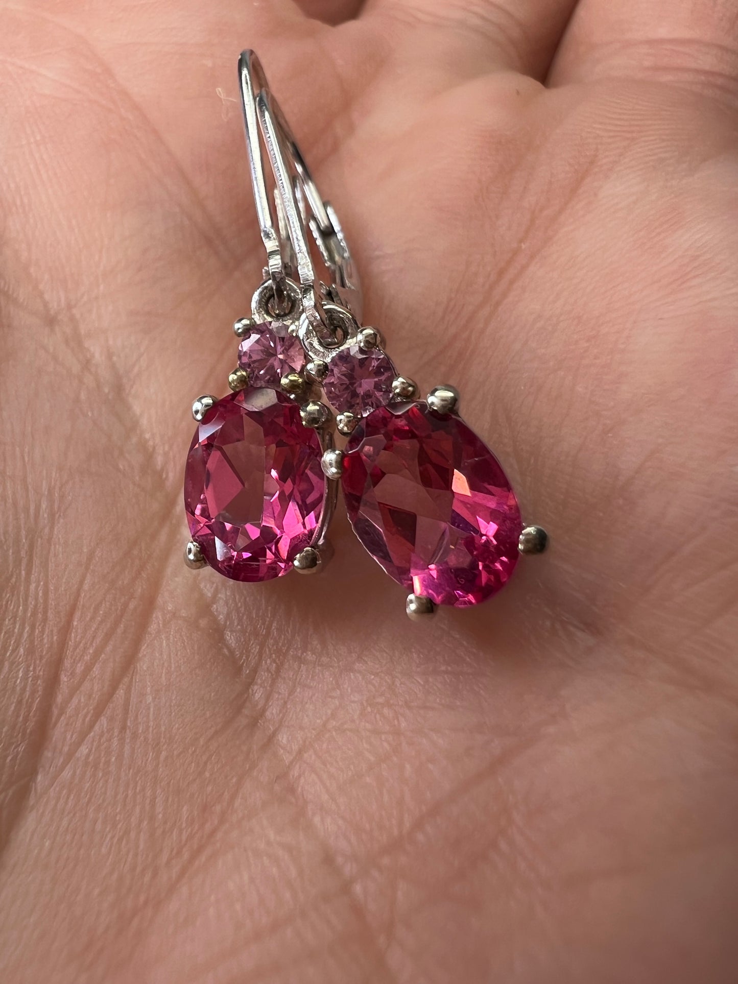 Pink spinel and pink sapphire earrings lever back dangle earrings