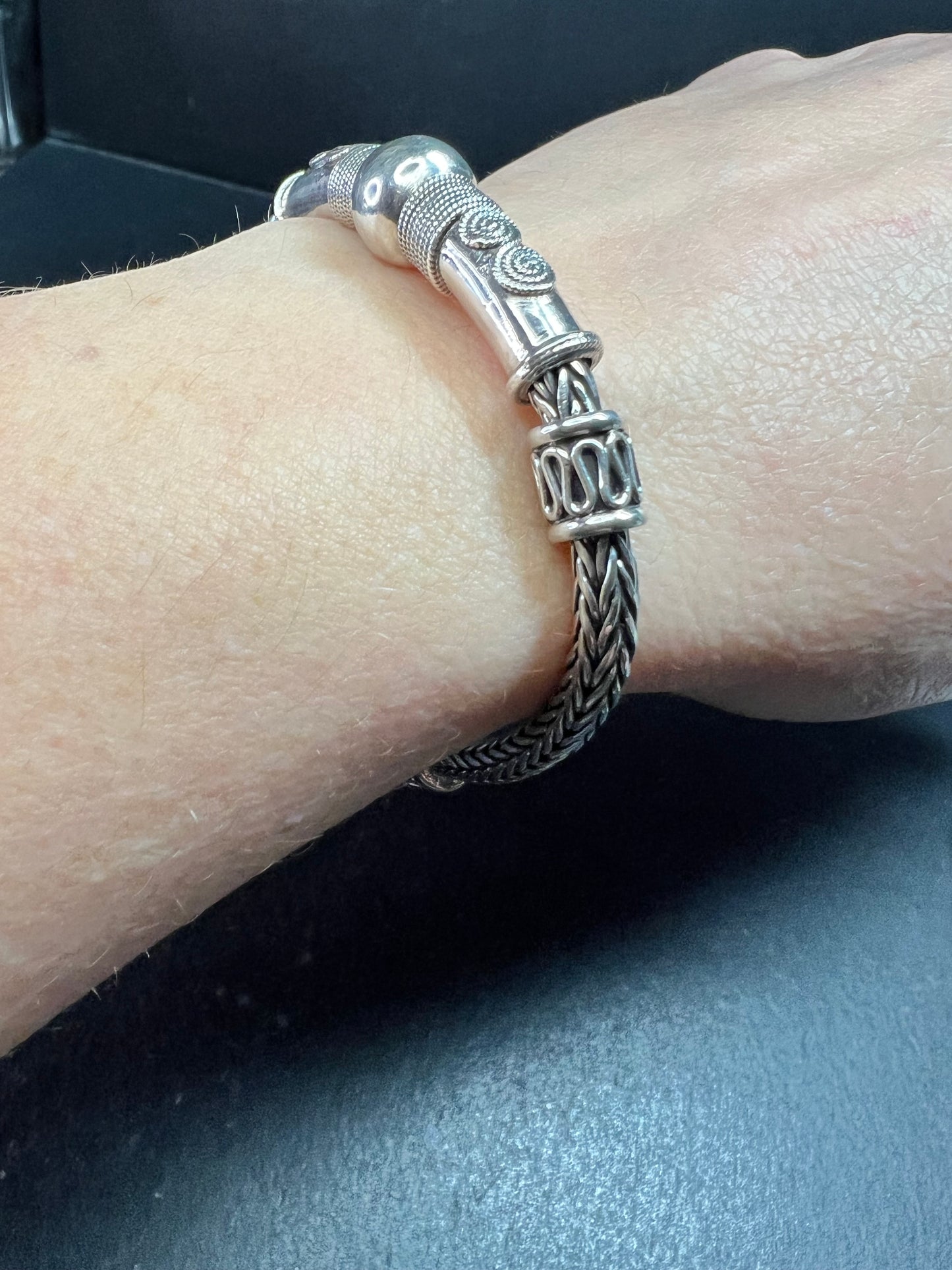 Vintage Sterling Silver Bali Byzantine Woven Hook Bracelet 8” 31g