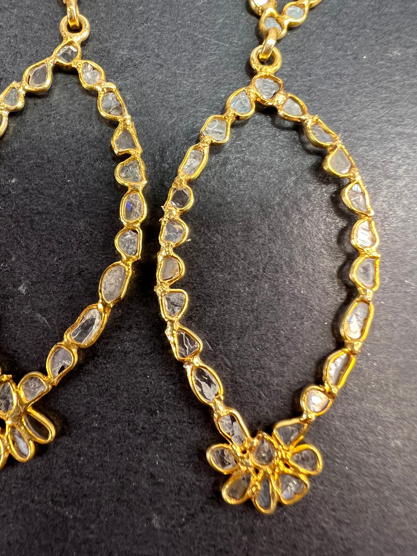 Polki diamonds chandelier earrings in gold over sterling silver