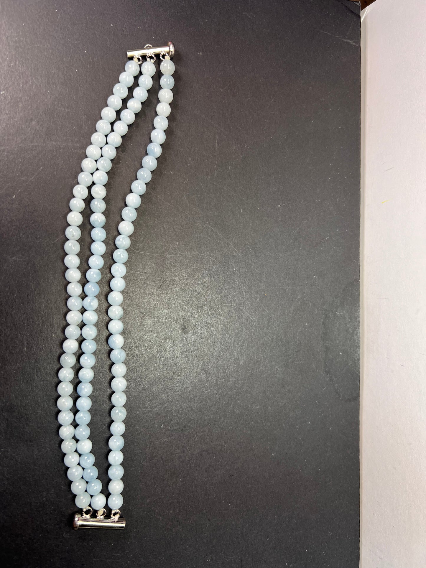 Triple strand beaded aquamarine bracelet with sterling silver slide clasp *NEW*