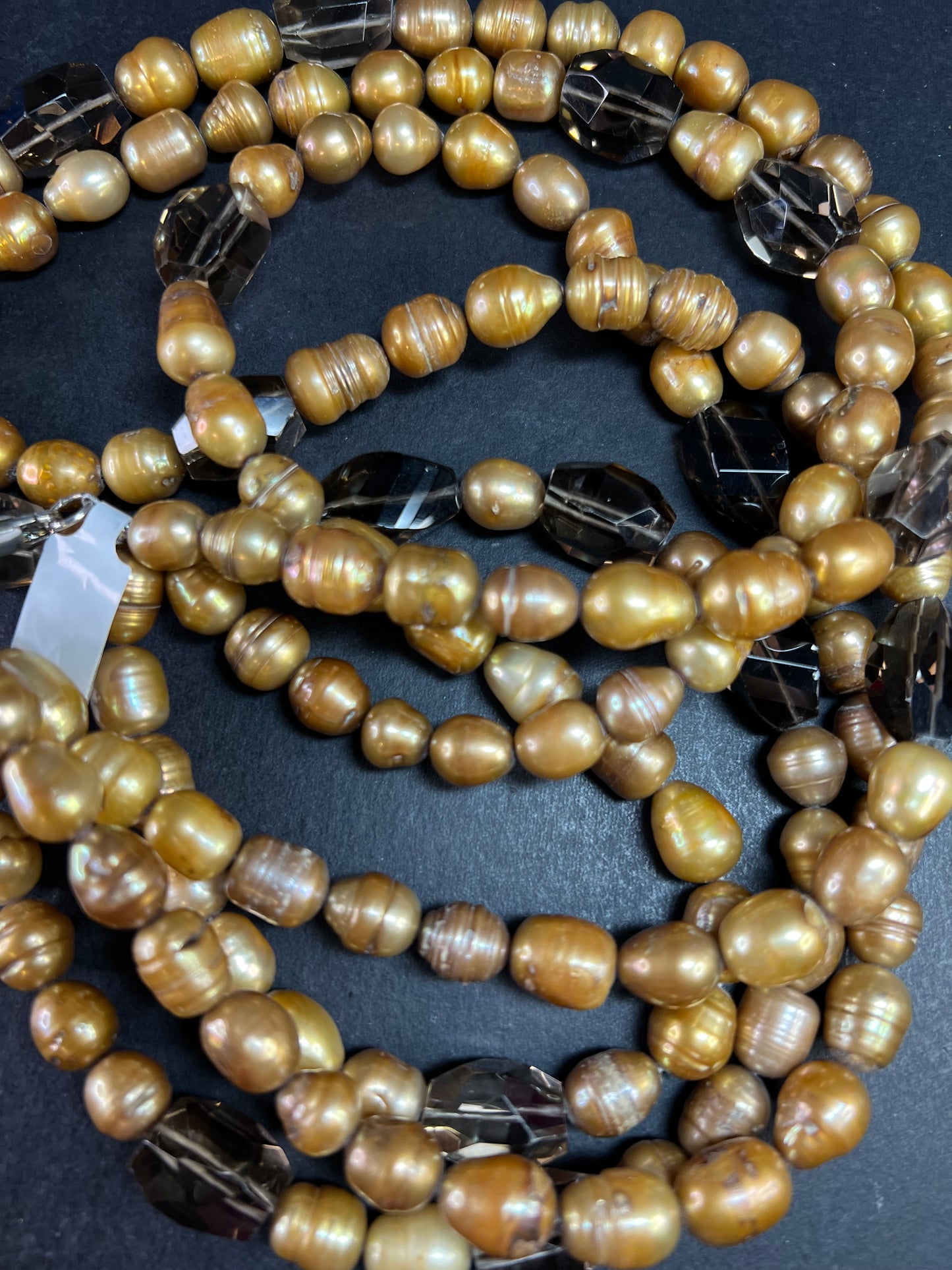 NEW smoky quartz and pearl multi strand necklace with sterling silver clasp