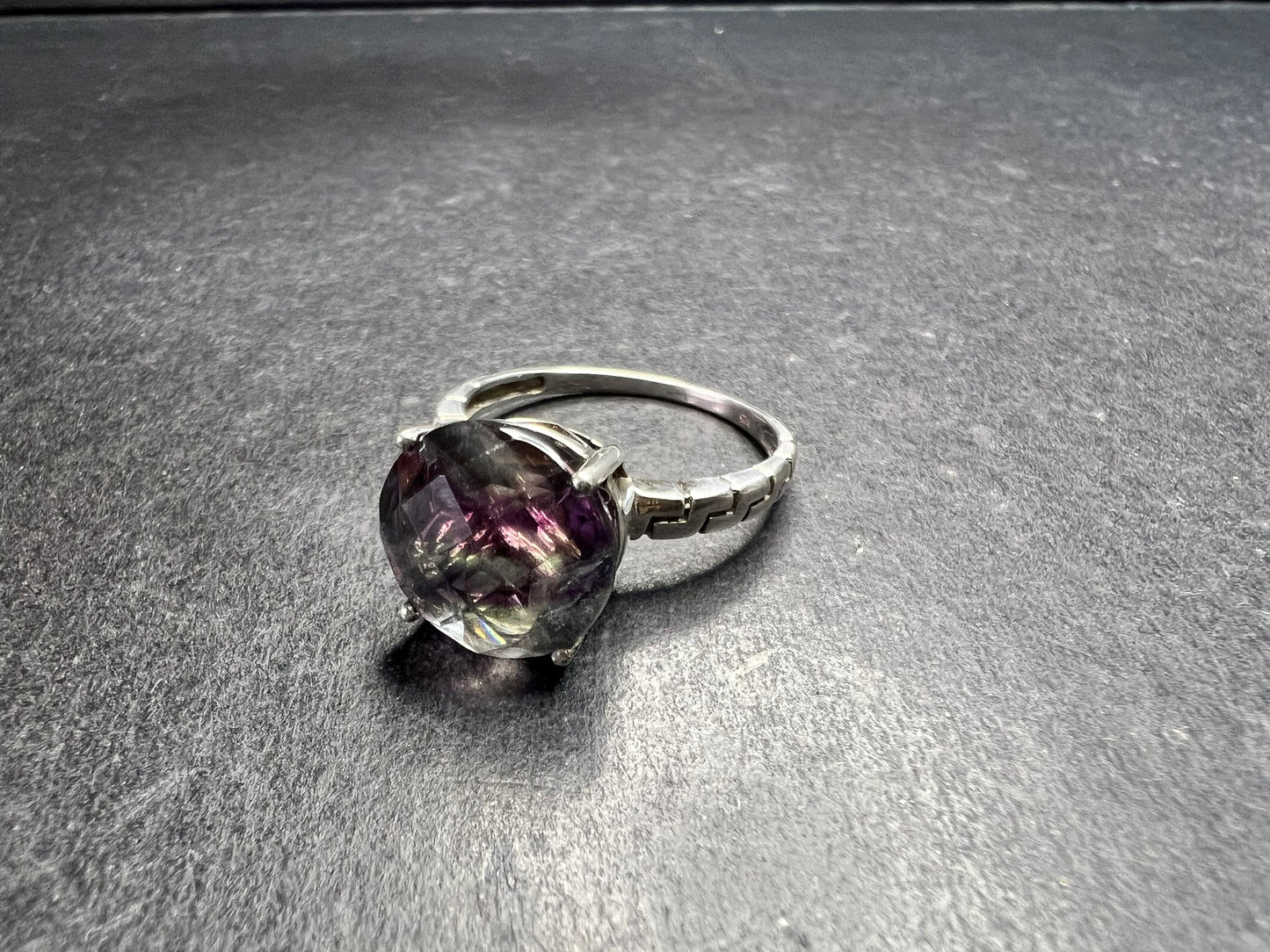 Vintage Sterling Silver Rainbow Fluorite Ring Size 9