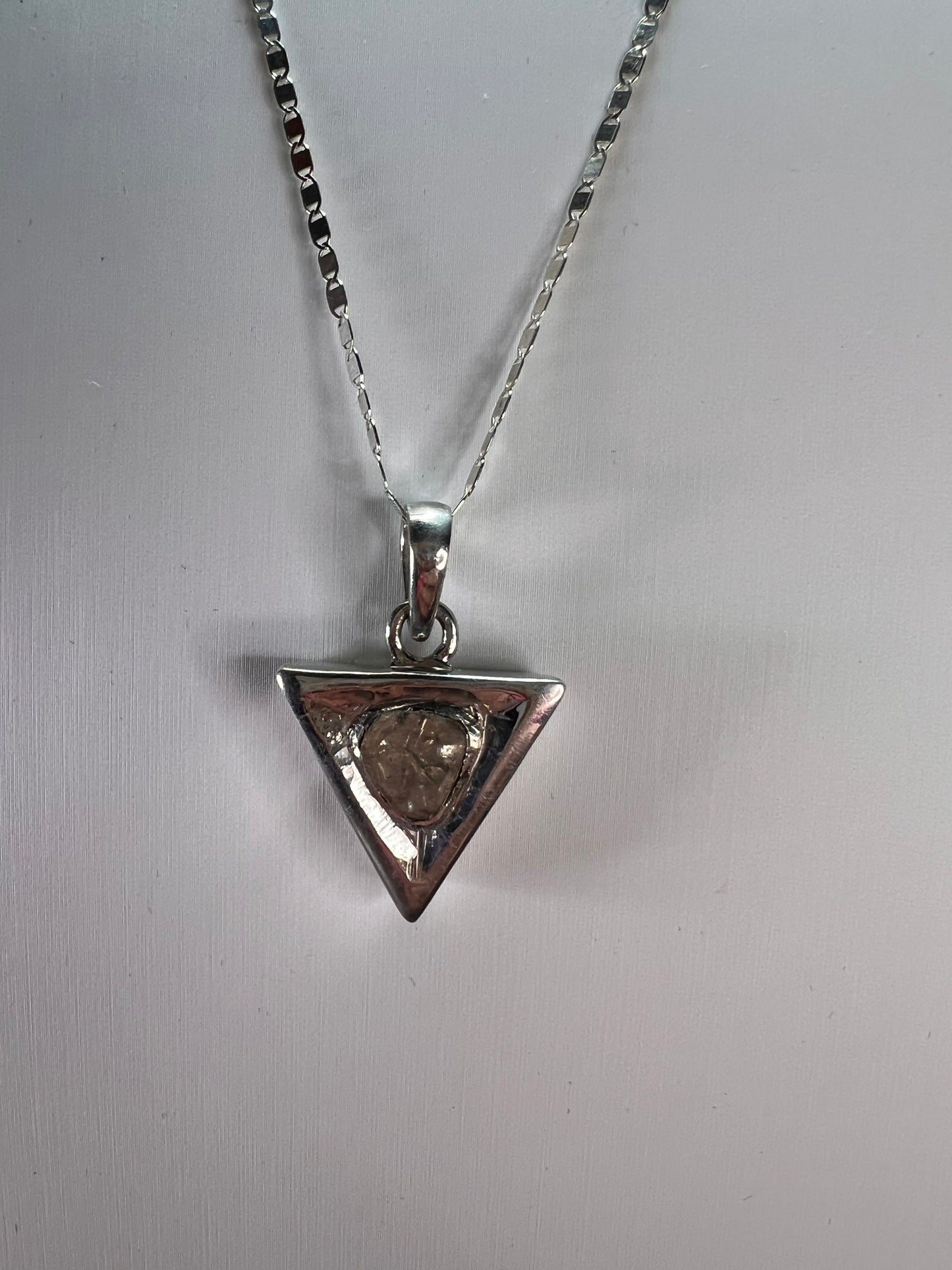 Downward triangle polki diamond pendant and chain necklace in platinum over sterling silver