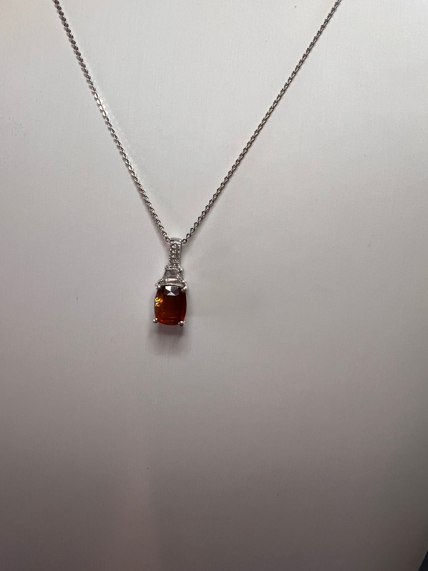 NEW tangerine kyanite and zircon pendant and chain in rhodium over sterling silver
