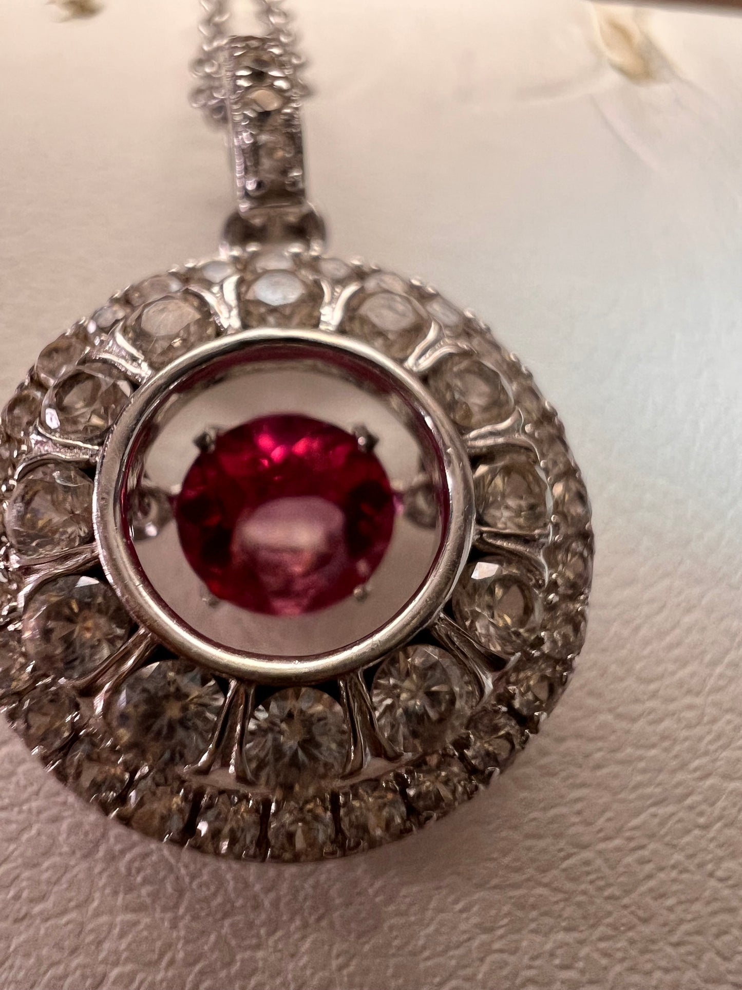 Pink tourmaline white topaz fluttering pendant necklace in platinum over sterling silver