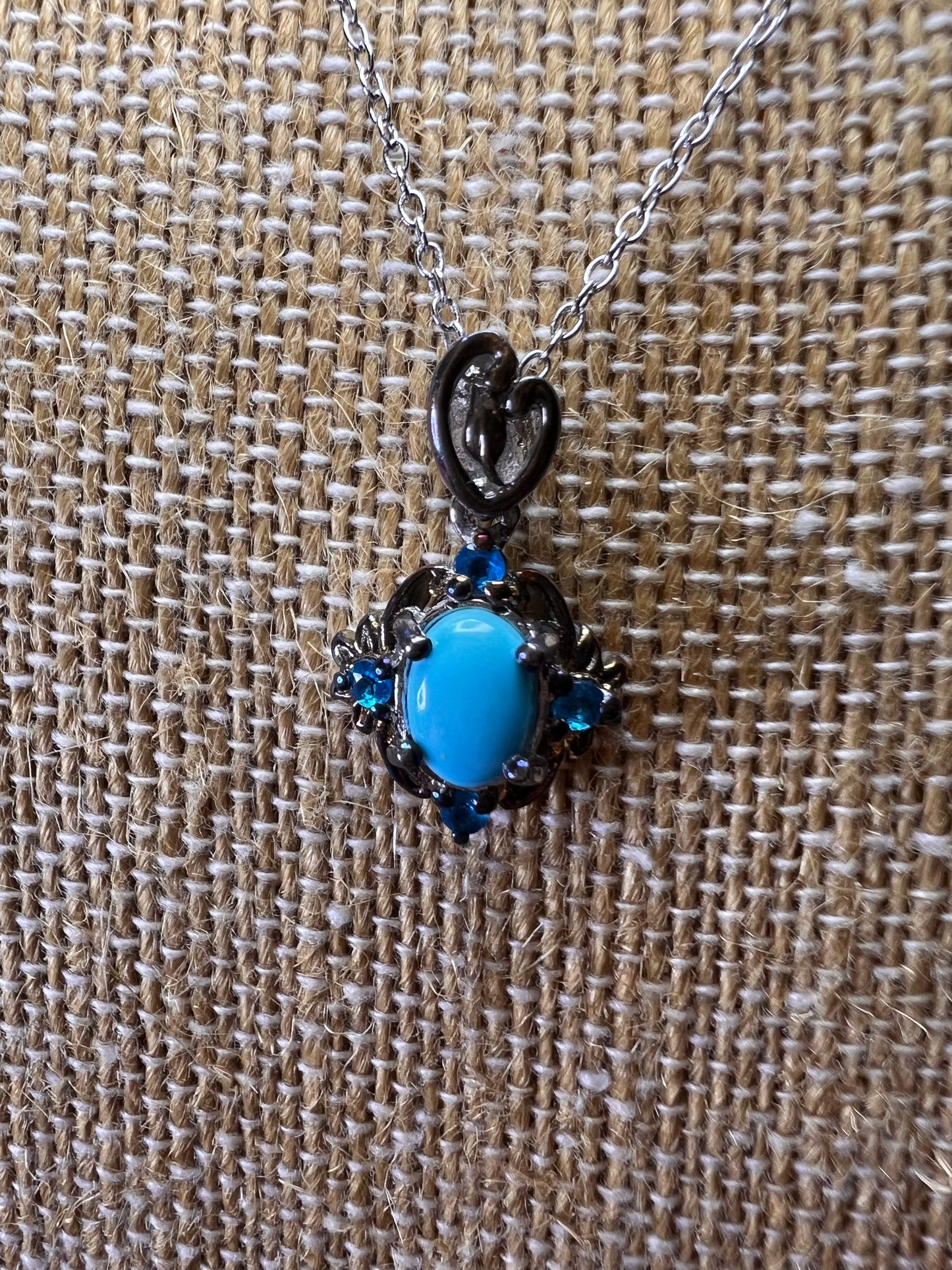 Turquoise and neon blue apatite sterling silver pendant and chain