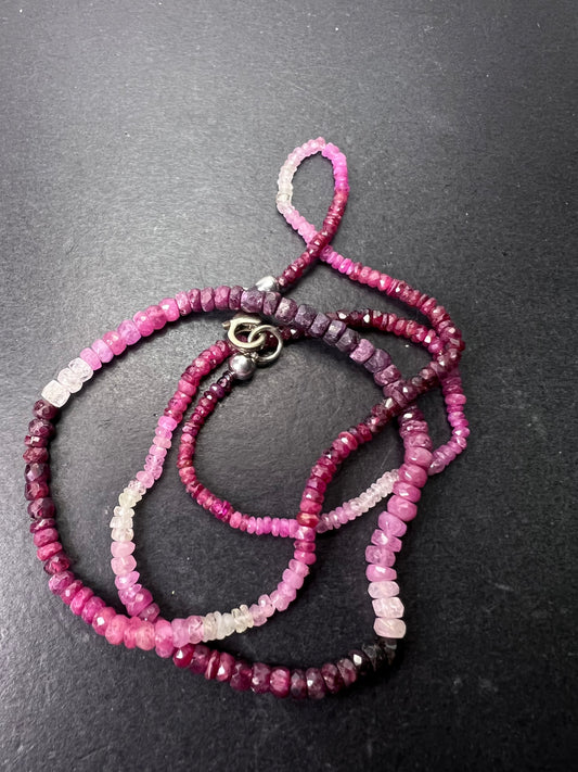 Ombre Red and Pink Ruby & sapphire graduated Faceted Rondelles Bead necklace*NEW*