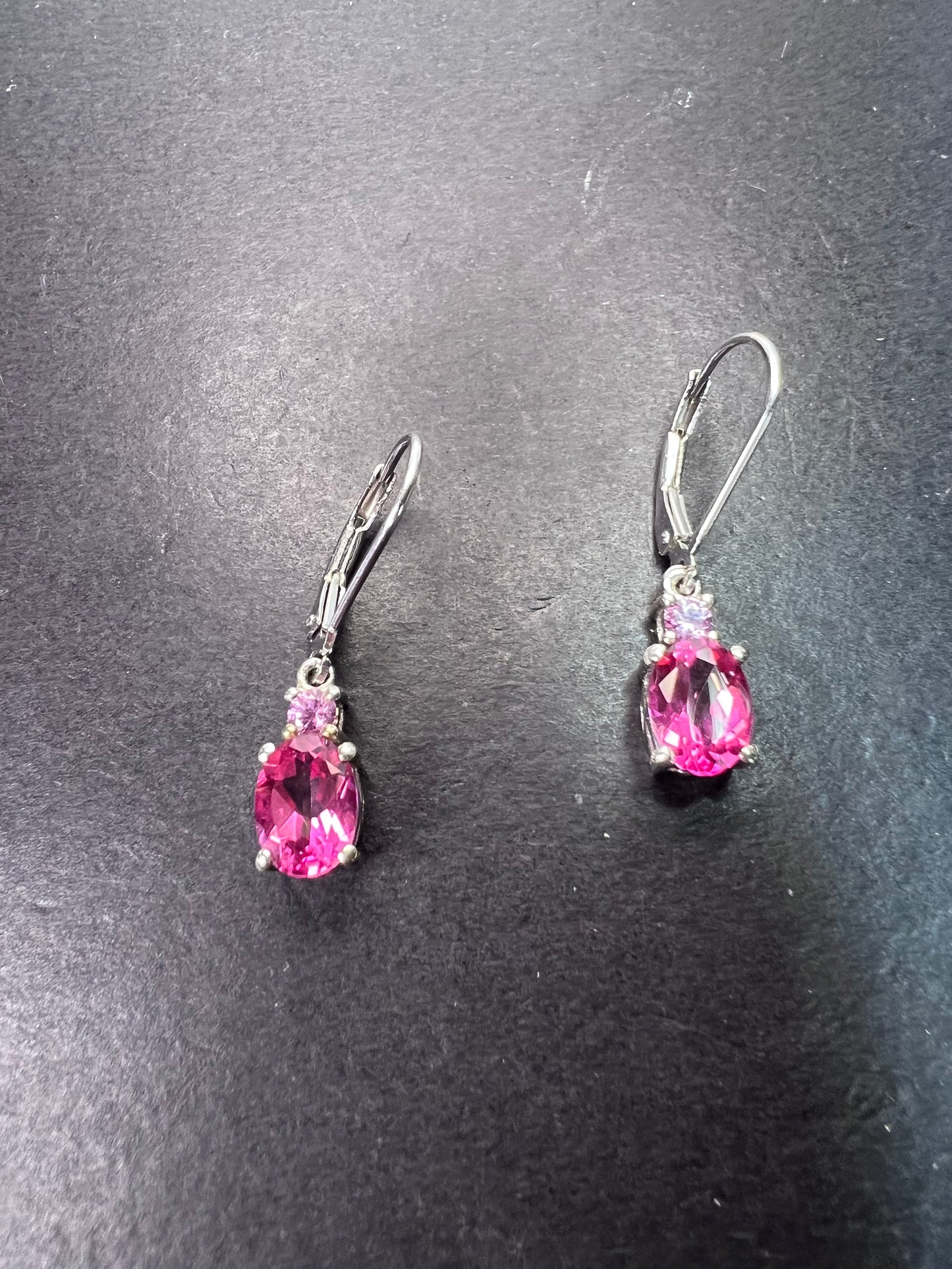 Pink spinel and pink sapphire earrings lever back dangle earrings