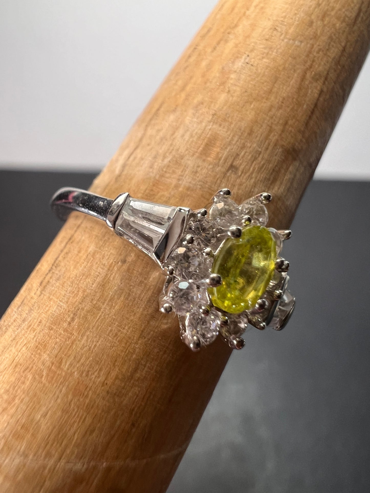 Sphene halo ring in rhodium over sterling silver size 5 *NEW*