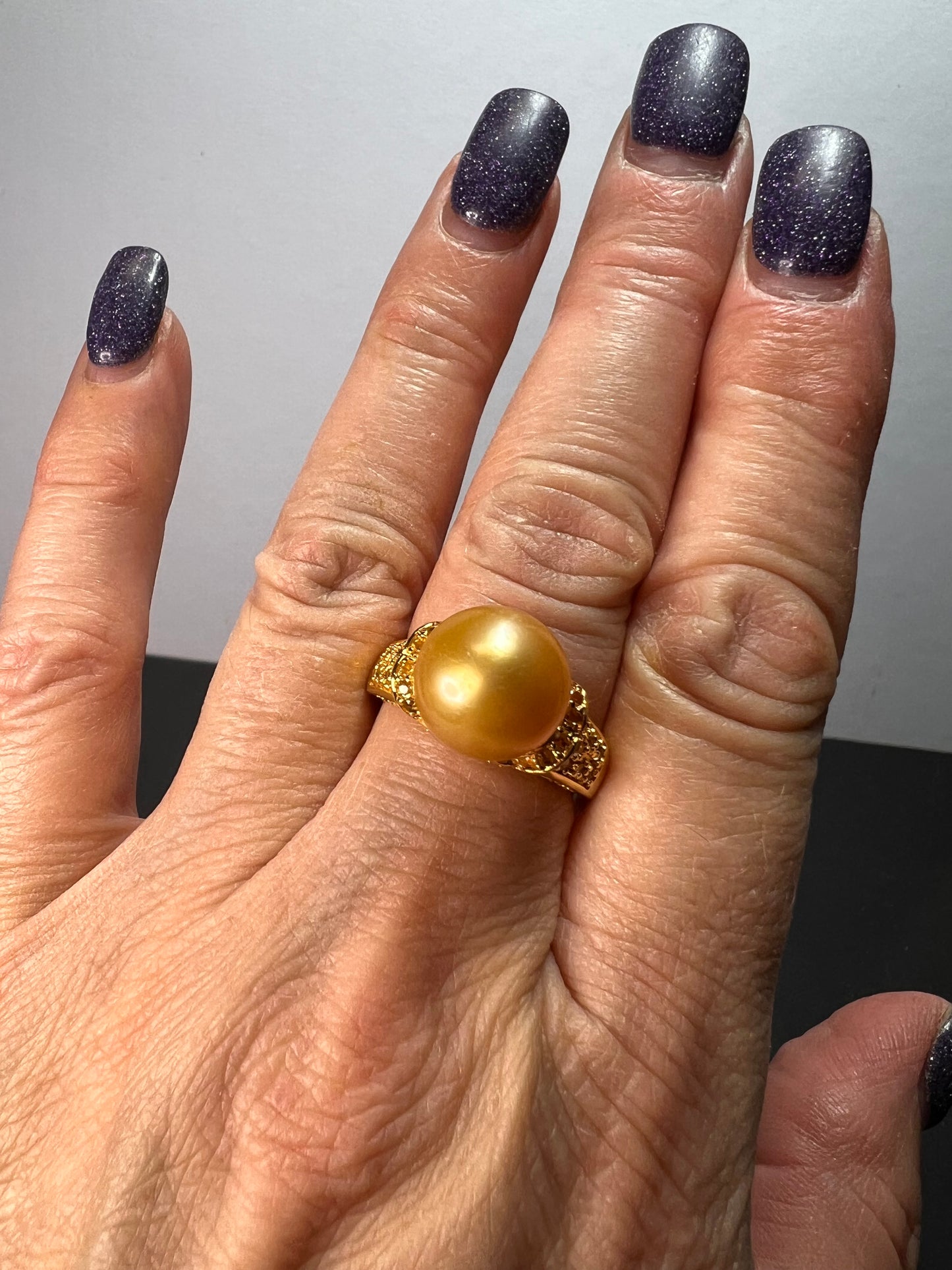 Golden Cultured South Sea Pearl and Citrine 18k Yellow Gold Over Sterling Silver Ring size 9