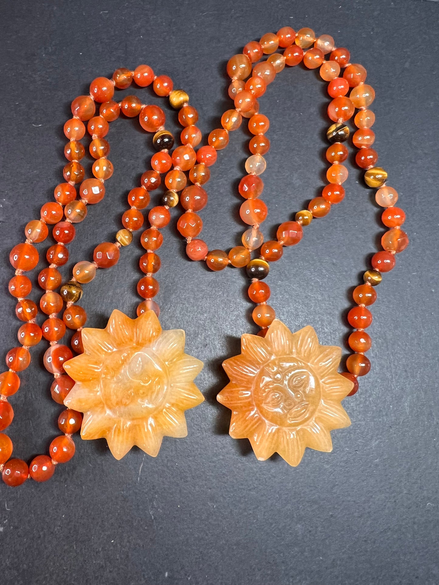 NEW carnelian multi stone sunface knotted necklace