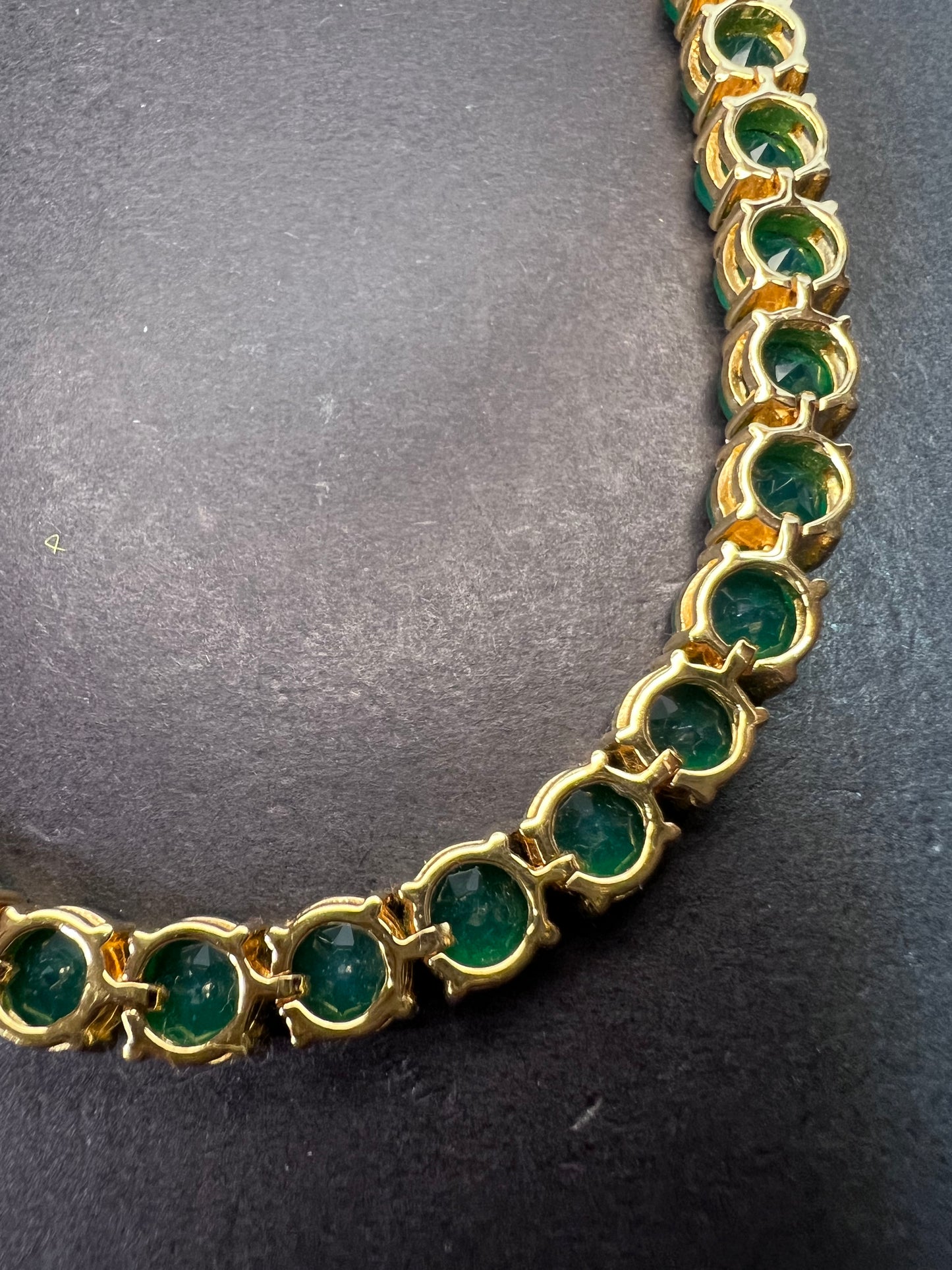 Green onyx tennis bracelet gold over sterling