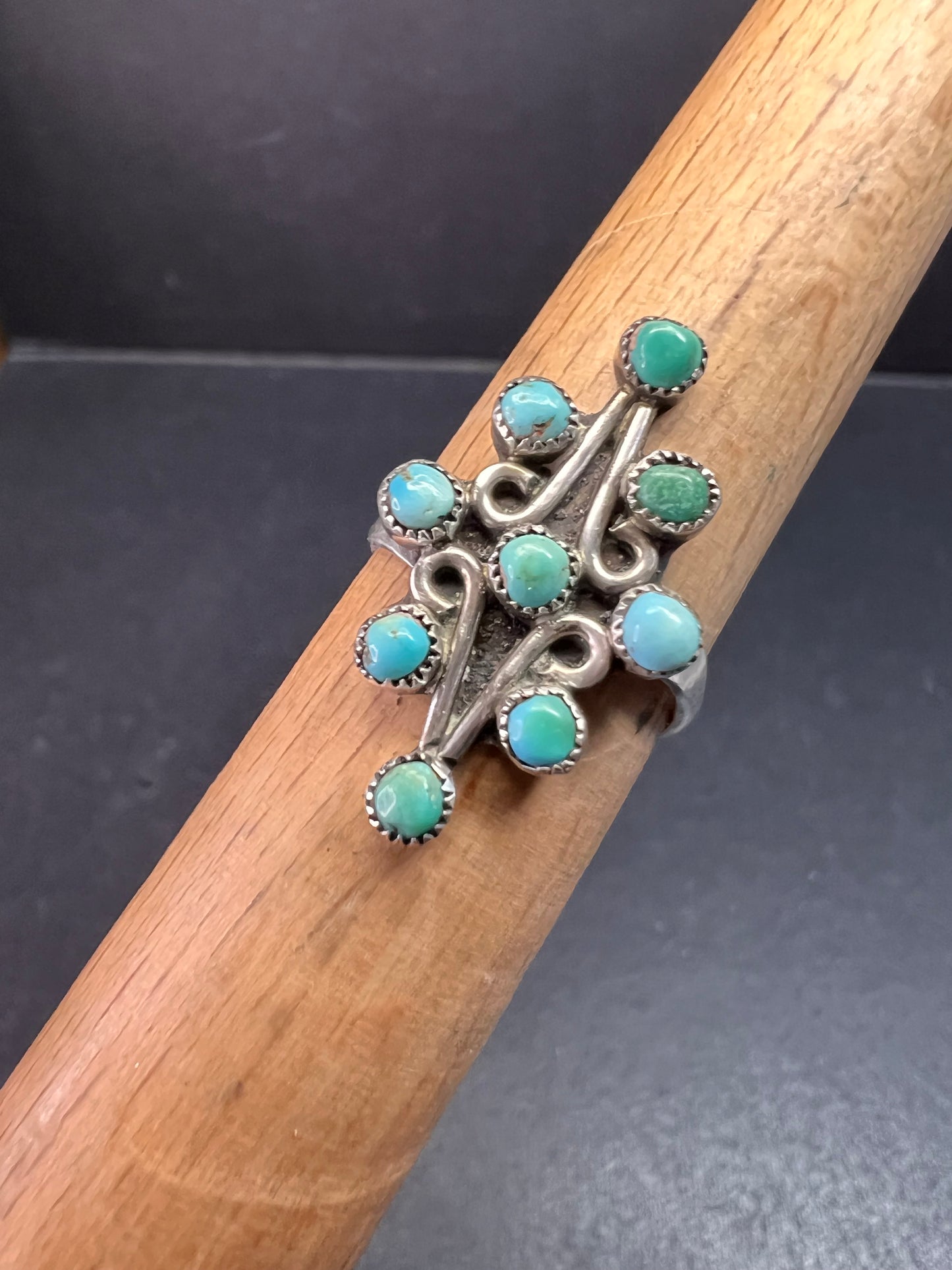 Vintage Sterling Turquoise Cluster Ring Size 7 Southwestern Style