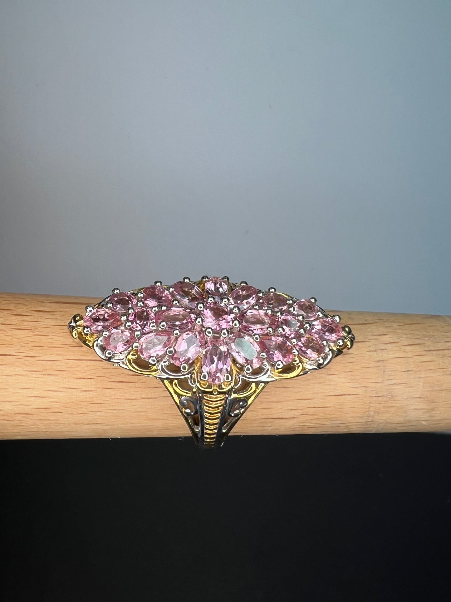 Pink tourmaline vintage vibes statement ring size 10