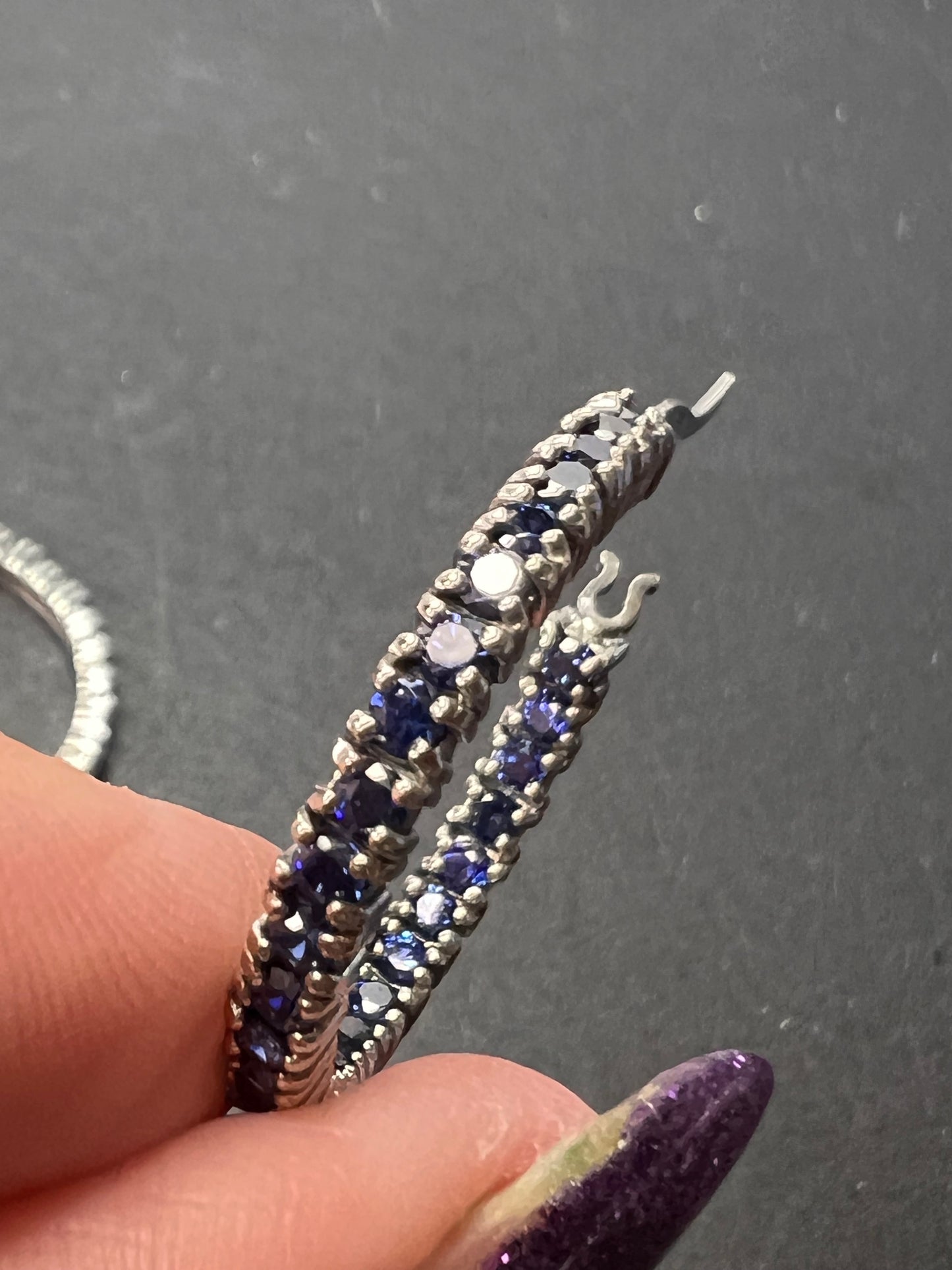 Cobalt blue CZ inside out sterling silver hoop earrings