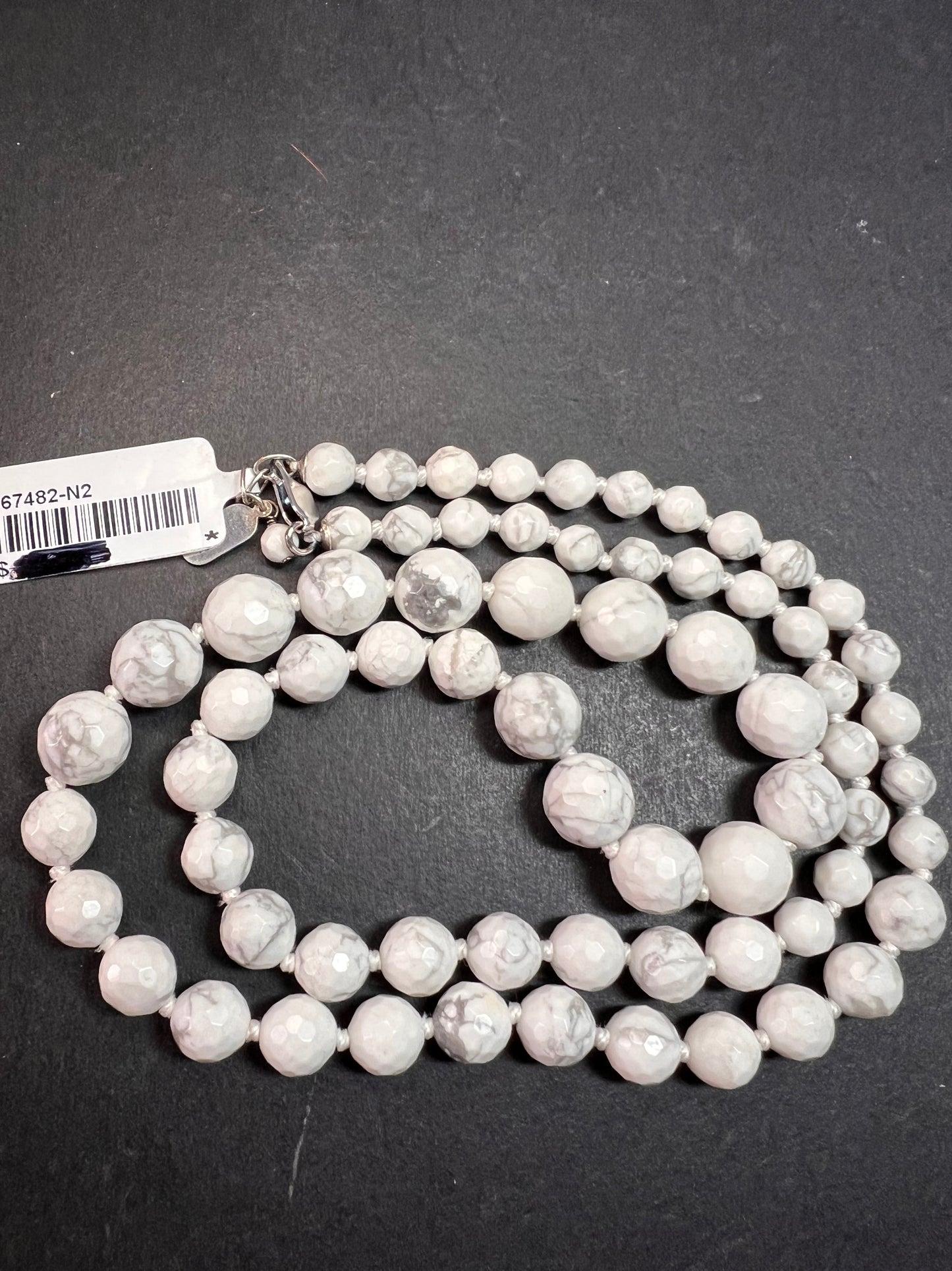 NEW howlite graduated knotted necklace with sterling silver clasp