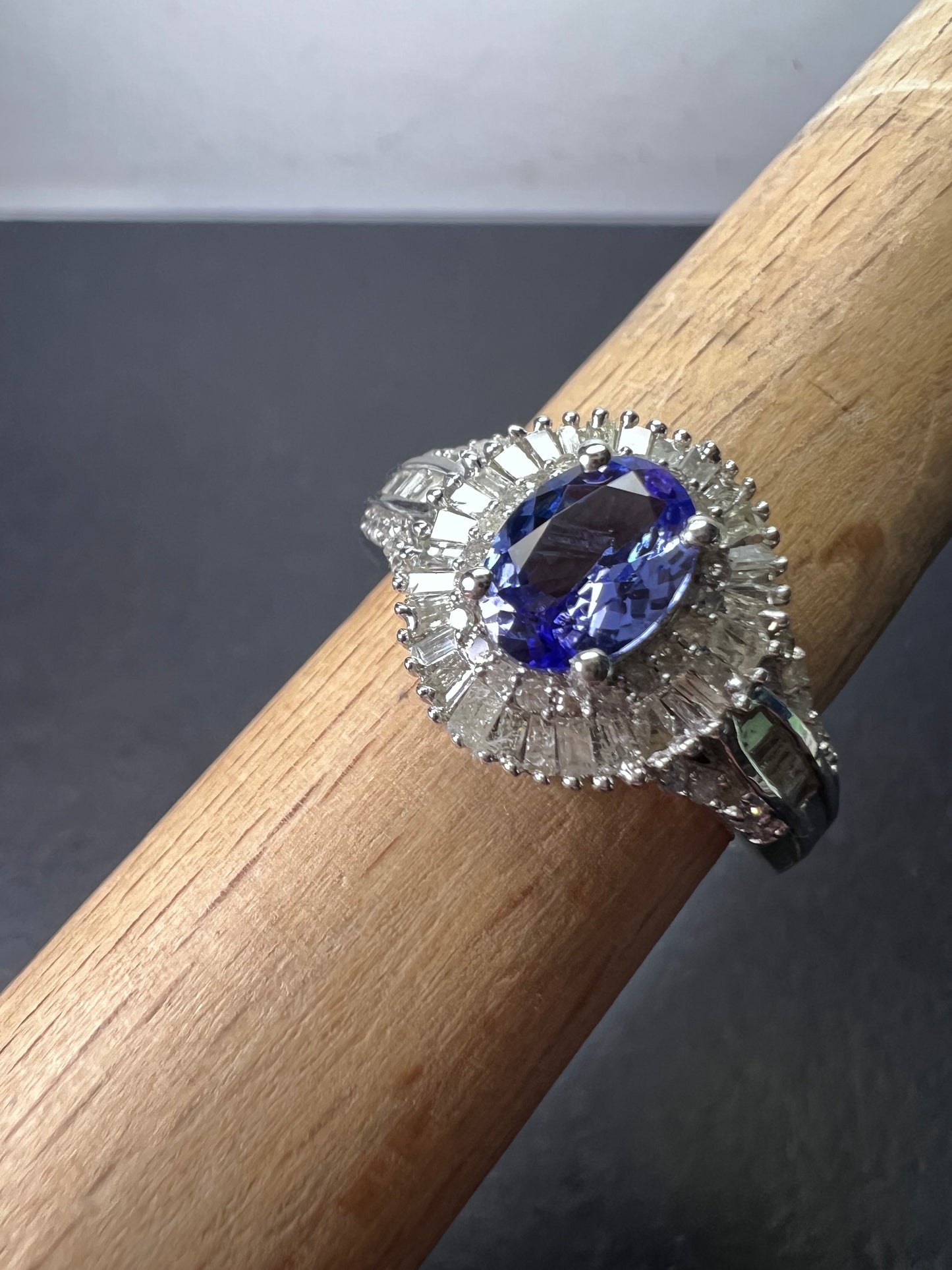 AAA Tanzanite and Diamond  Double Halo Ring in Platinum Over Sterling Silver, Oval Engagement Ring size 10