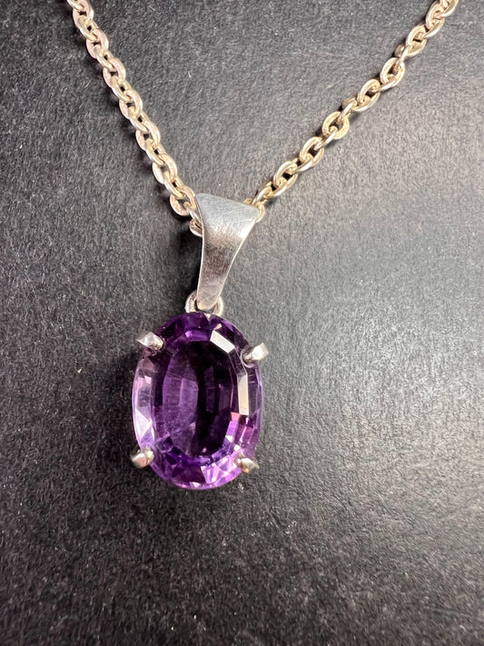 Vintage Amethyst Sterling Silver Pendant on 960 Silver Chain 18”