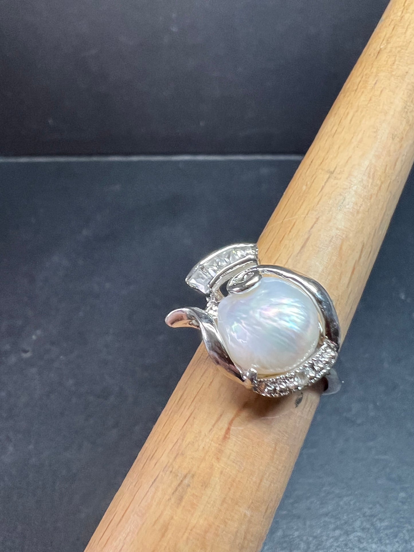 Vintage Style Cultured Pearl CZ Ring 12k Gold Plated Size 7