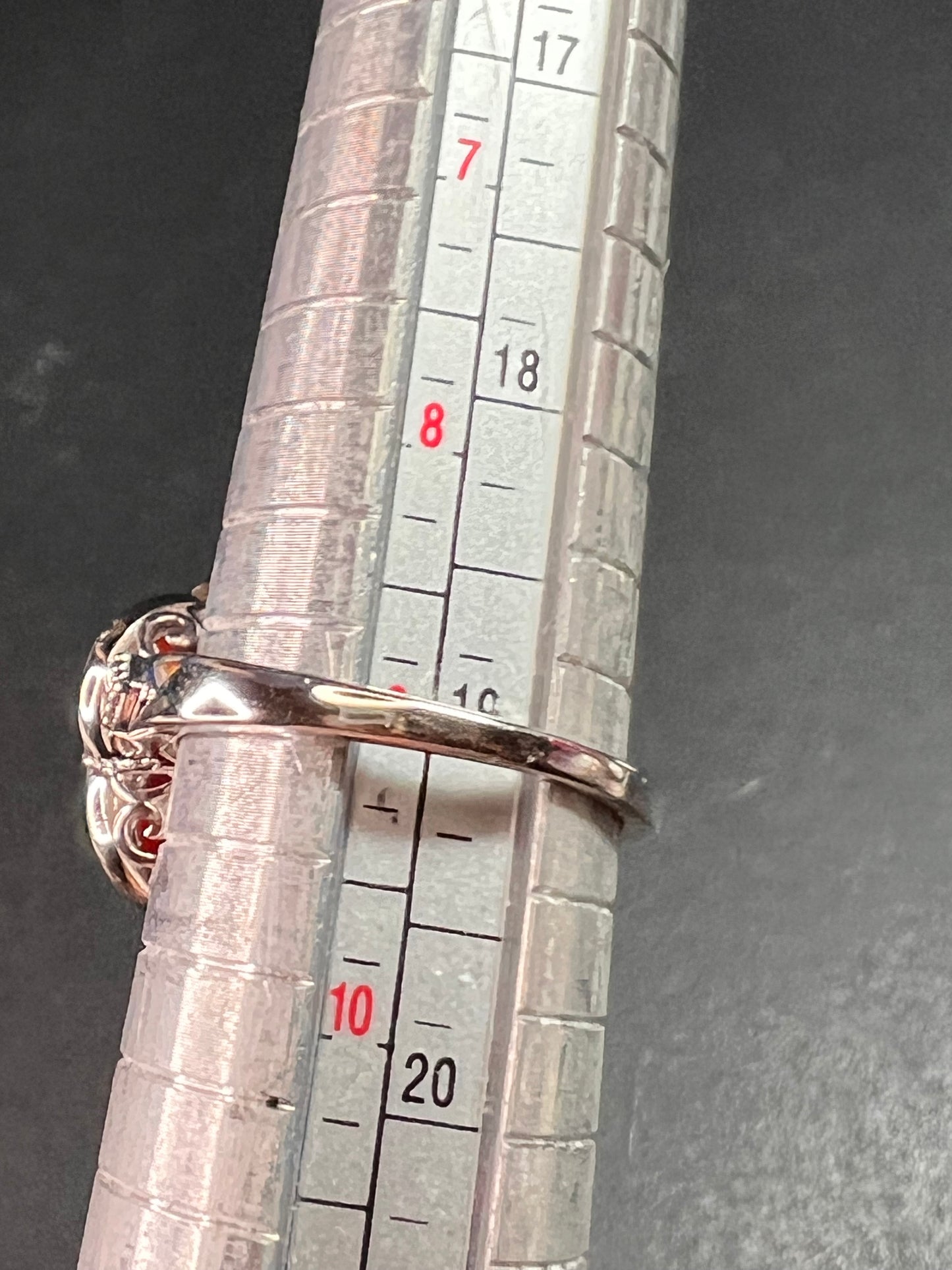 NEW cherry red jade and ruby blossom ring in rhodium over sterling silver size 9