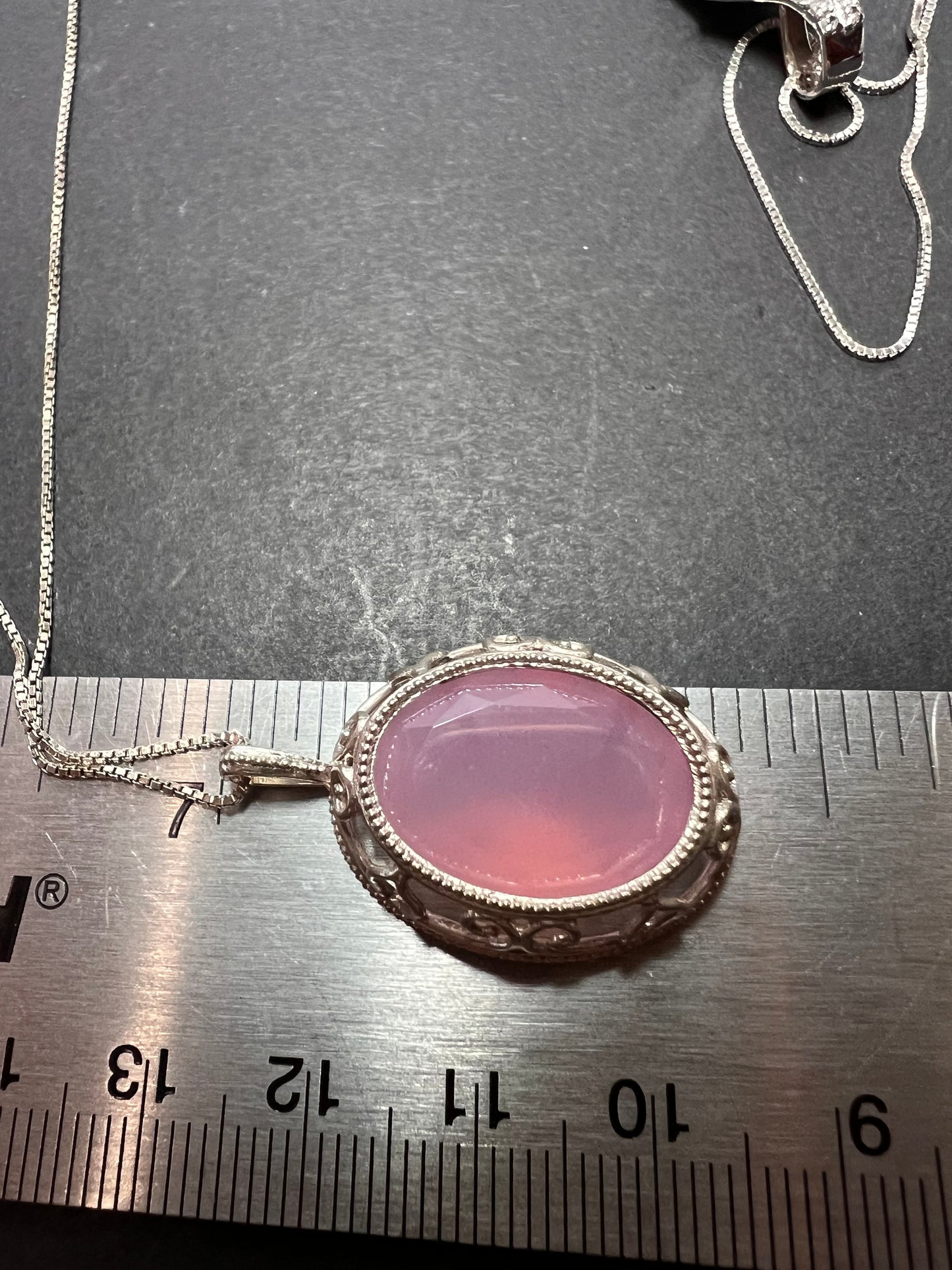 Pink chalcedony sterling silver pendant and 18 inch chain Becky