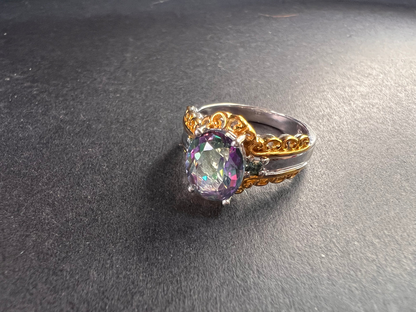 NEW green mystic topaz two toned sterling silver ring size 8