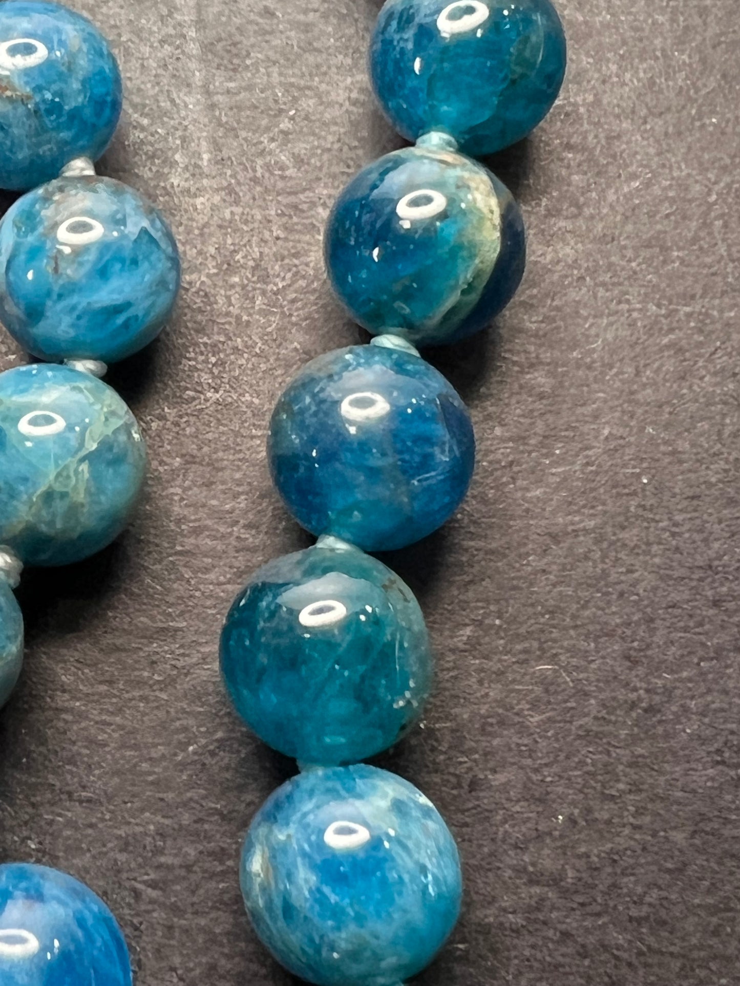 Blue apatite 8 mm knotted necklace