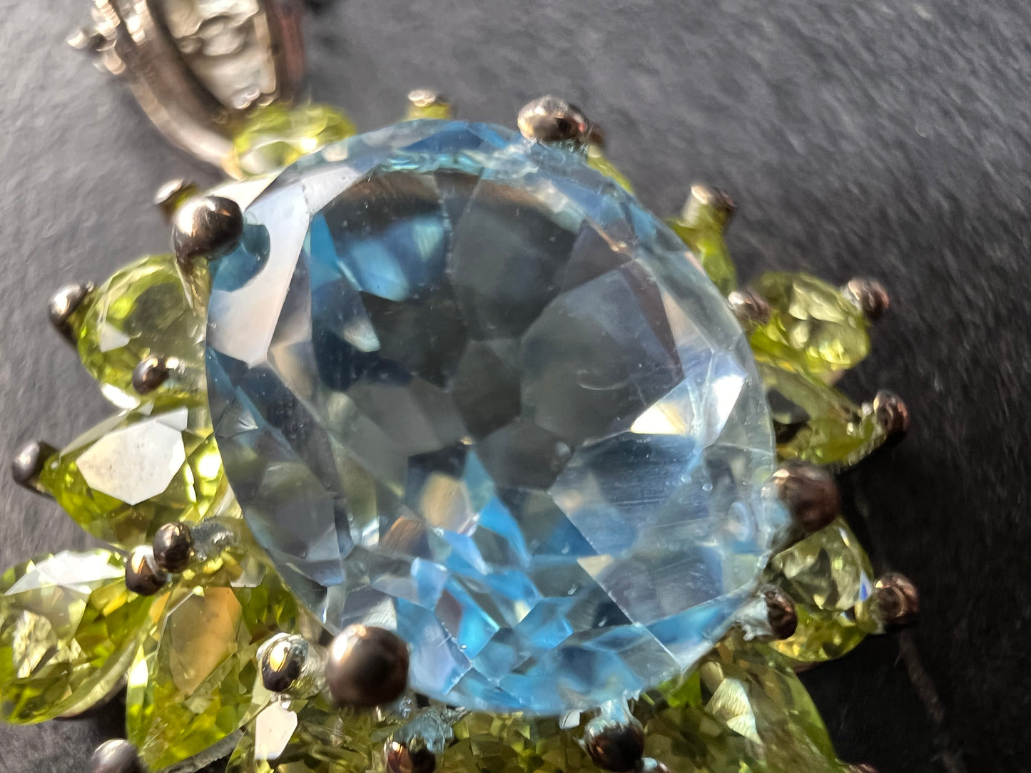 Vintage Blue Topaz & Peridot Sunburst Pendant Necklace – HT Sterling Silver