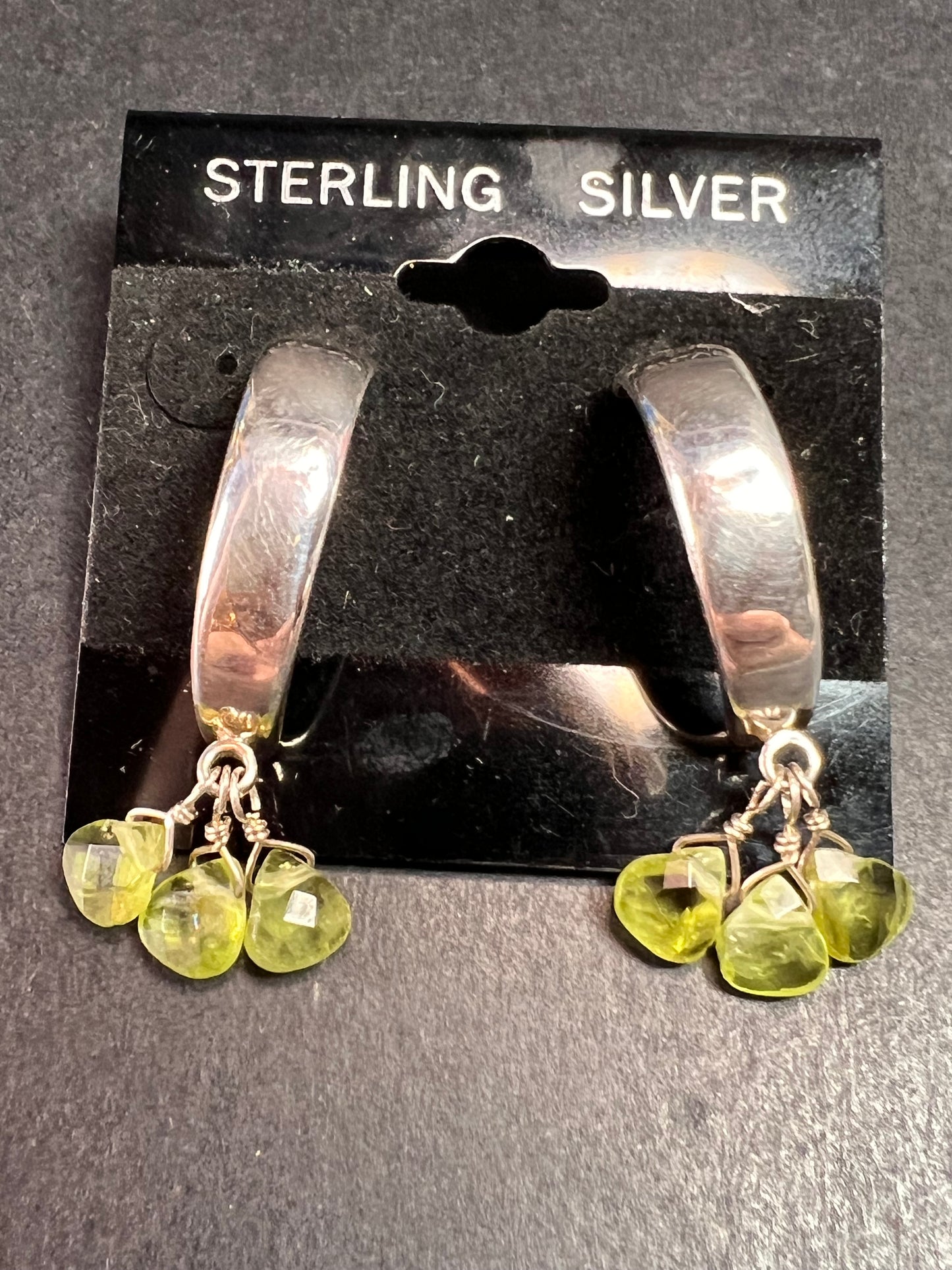 NEW peridot sterling silver crescent hoop earrings