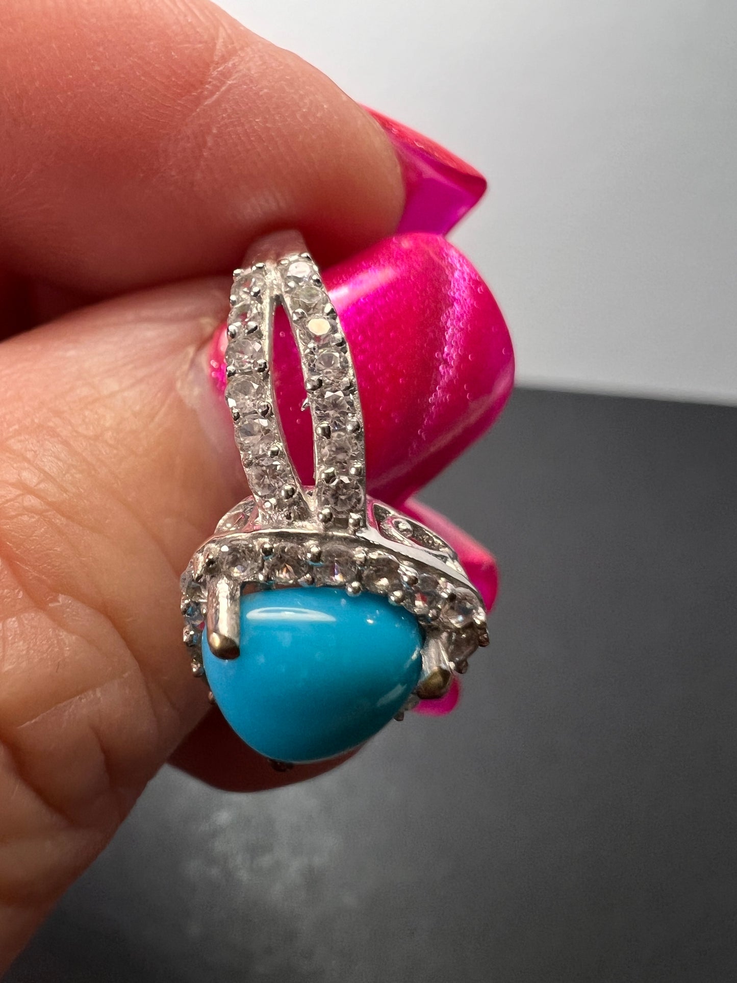 American sleeping beauty turquoise and zircon ring in platinum over sterling silver 2.60 ctw size 8