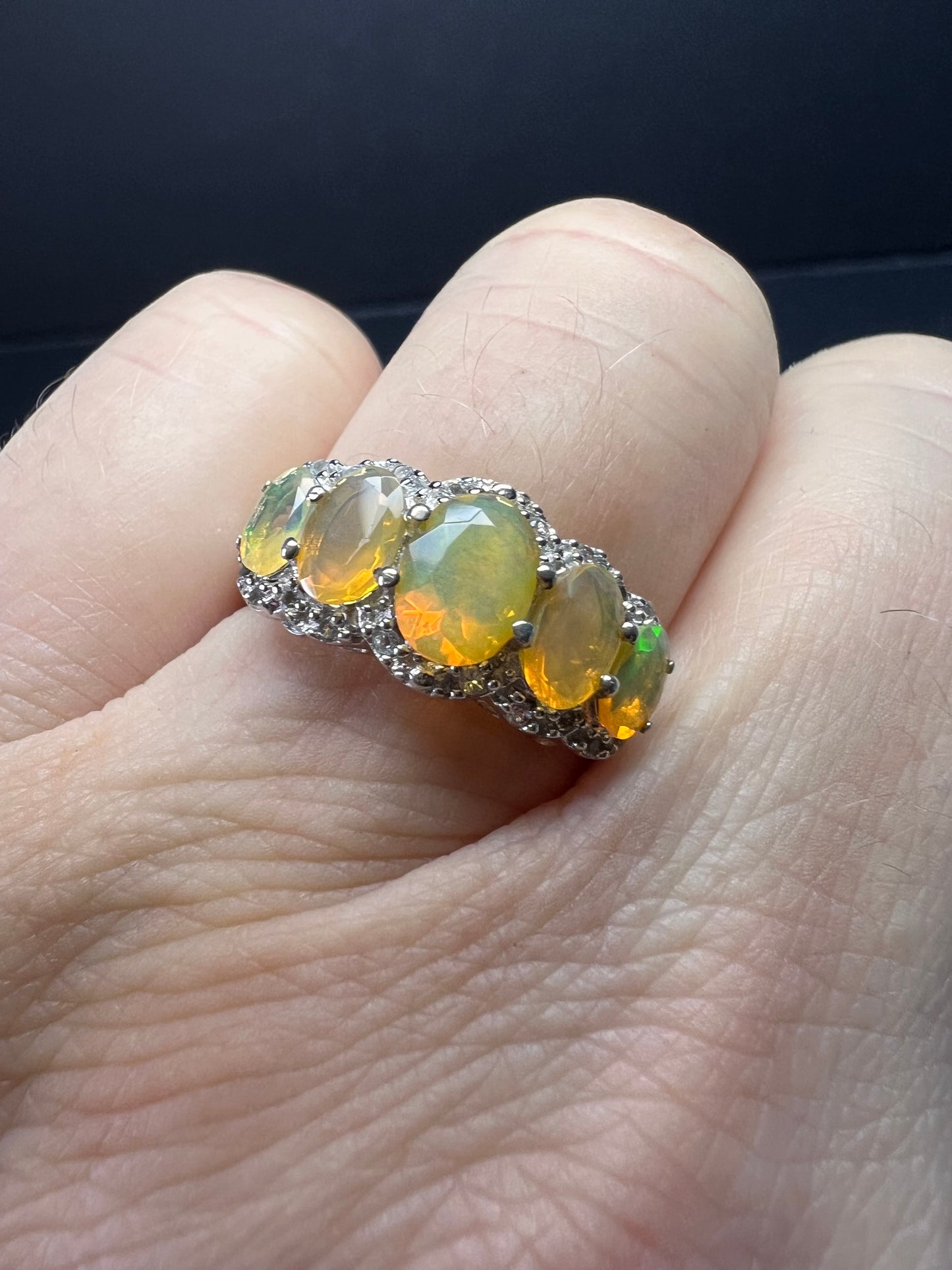 Vintage Ethiopian opal and zircon sterling silver ring size 7