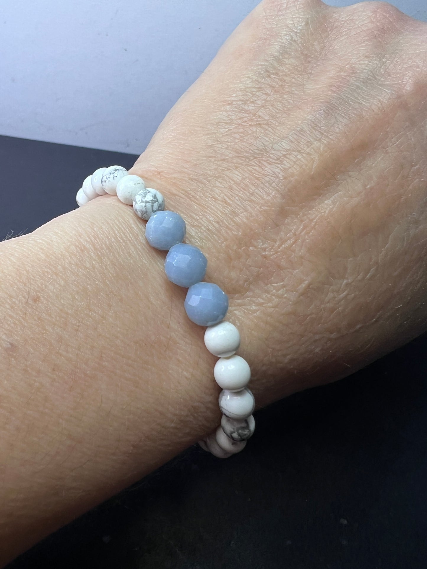 Howlite and Angelite stretch bracelet 7 inch