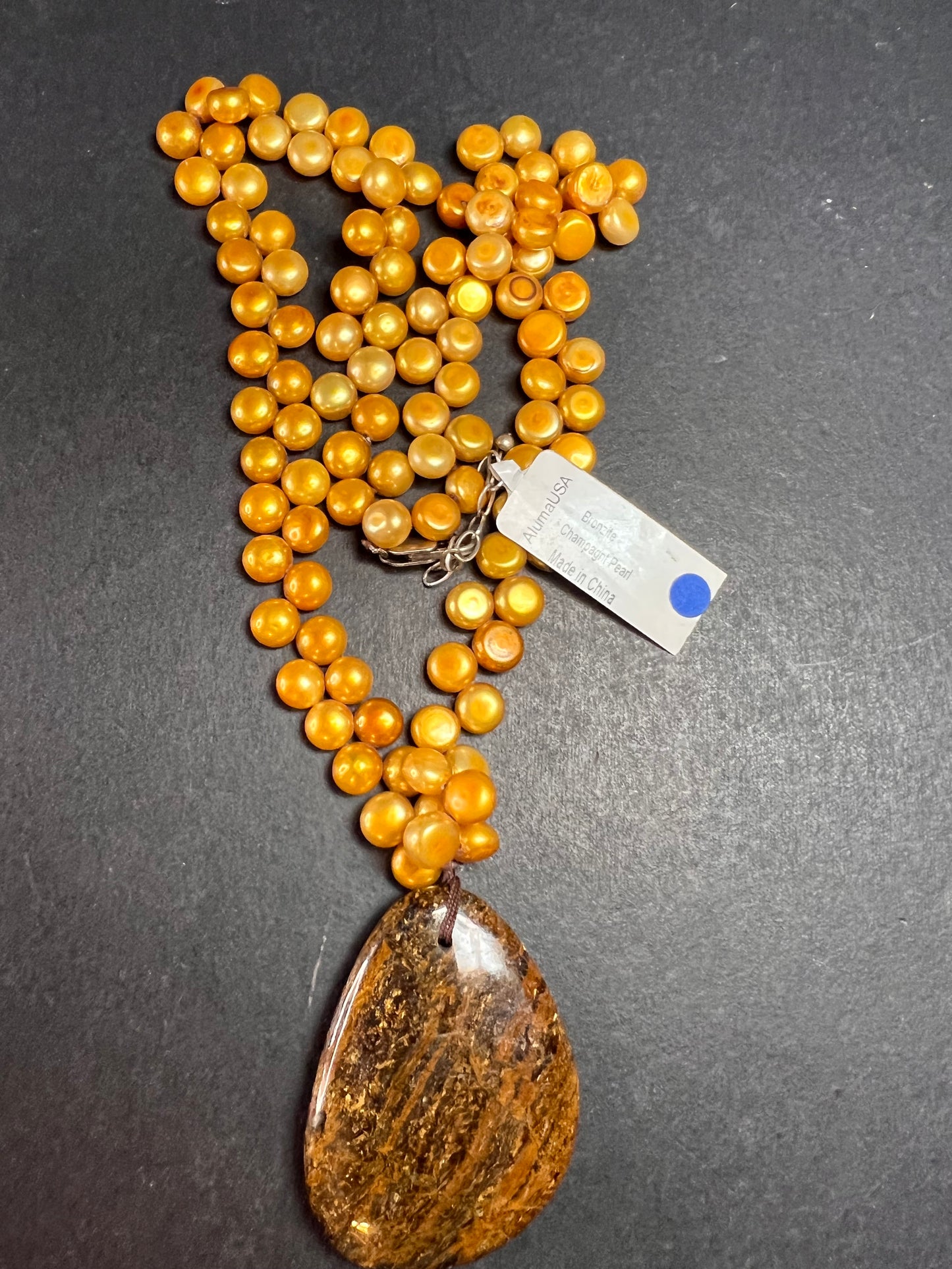 NEW freshwater pearl and bronzite necklace with sterling silver clasp