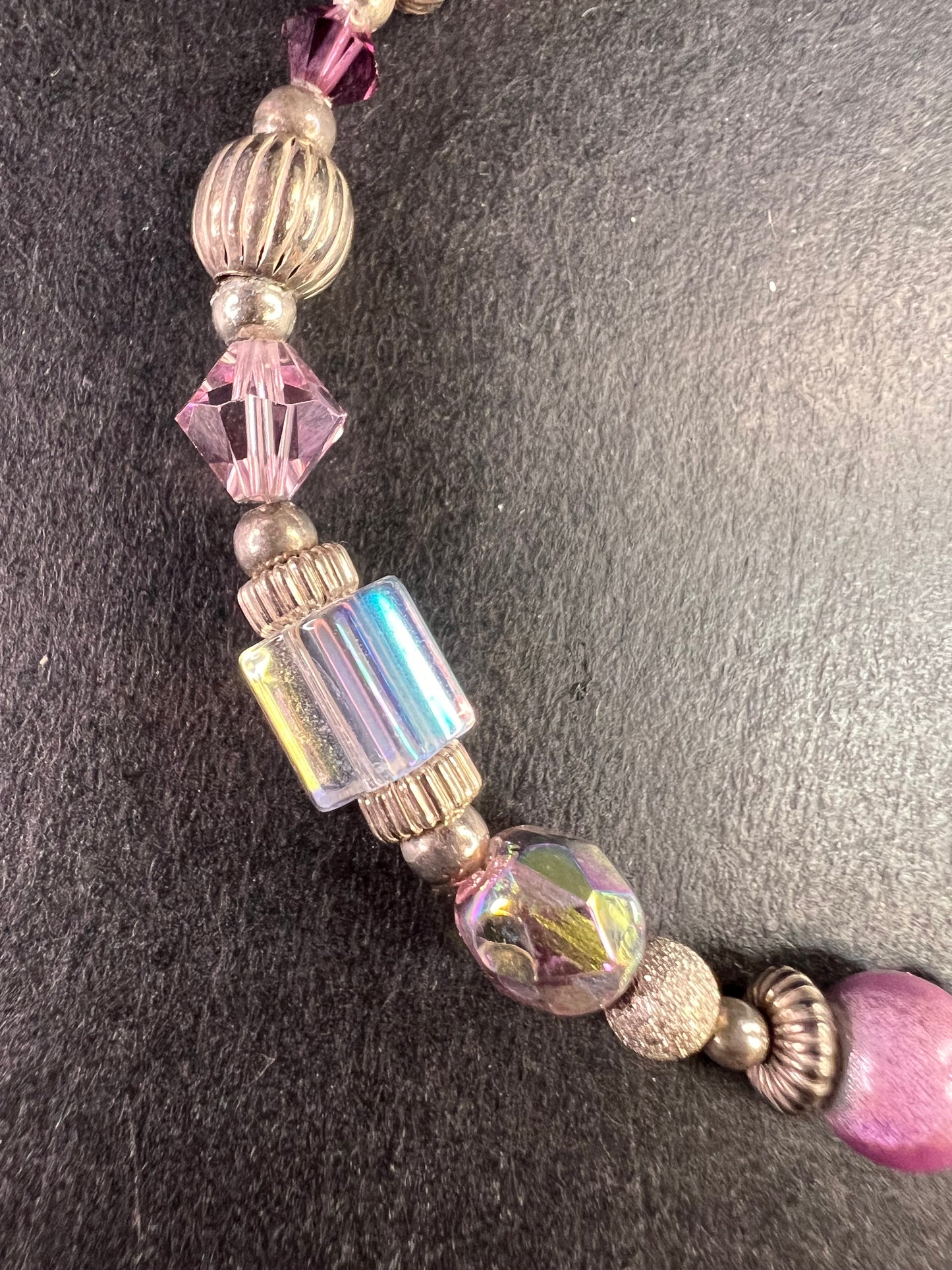 Vintage Sterling Silver Toggle Bracelet with Purple Crystal & Lampwork Beads