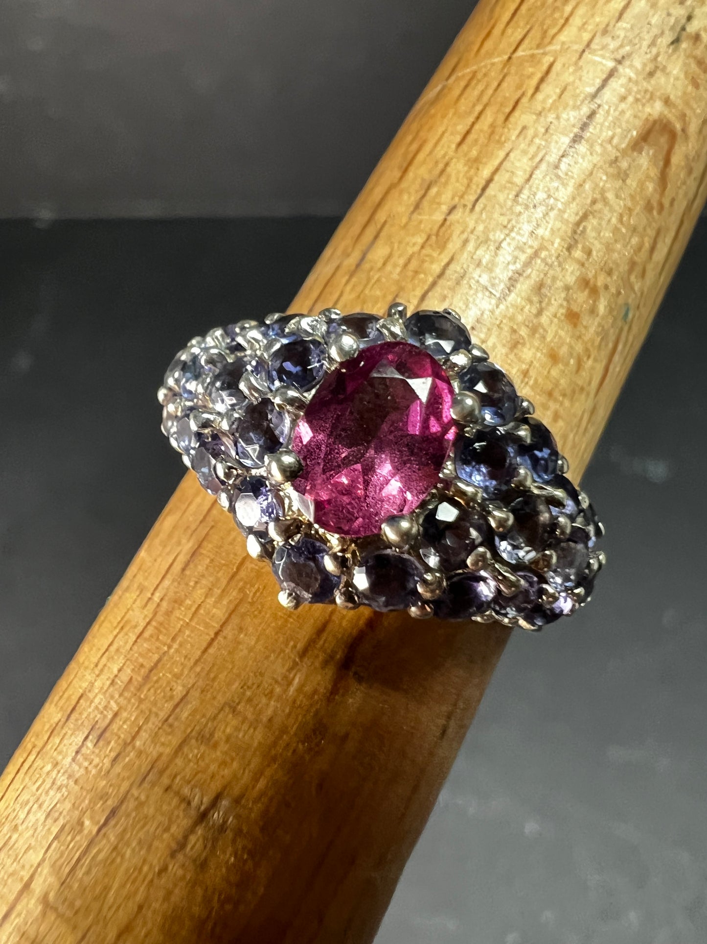 Pink Tourmaline Tanzanite Sterling Silver Cluster Ring Size 7