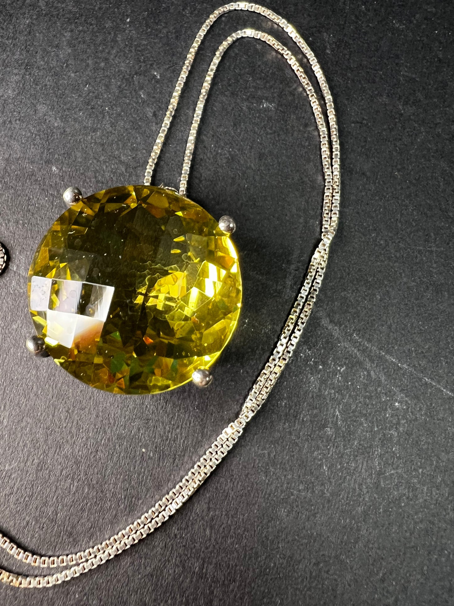 Huge Lemon Quartz Sterling Silver Statement Pendant Necklace 18” Chain