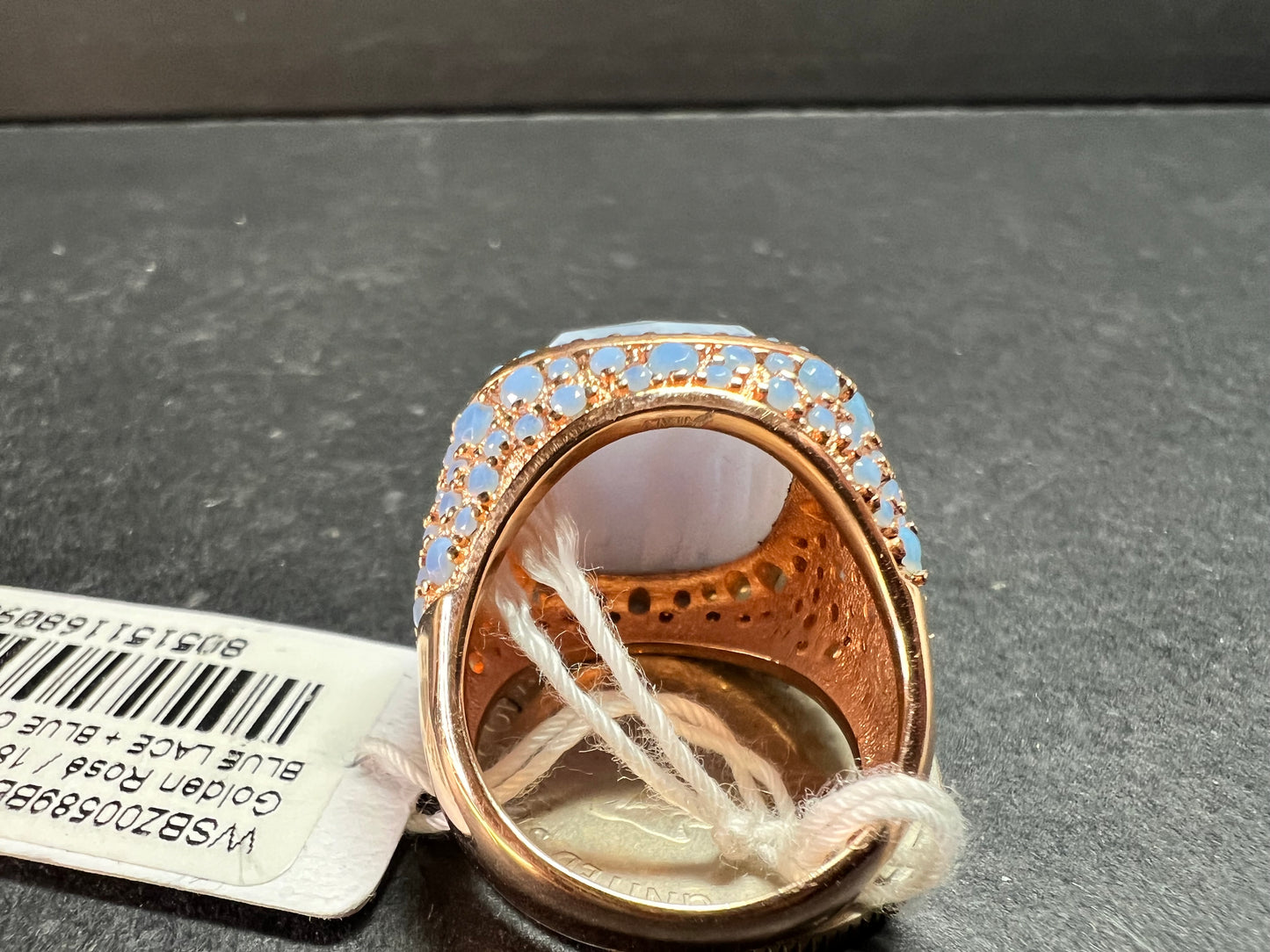 New With Tag Blue Lace Agate 18K Rose Gold Plated Ring Size 7