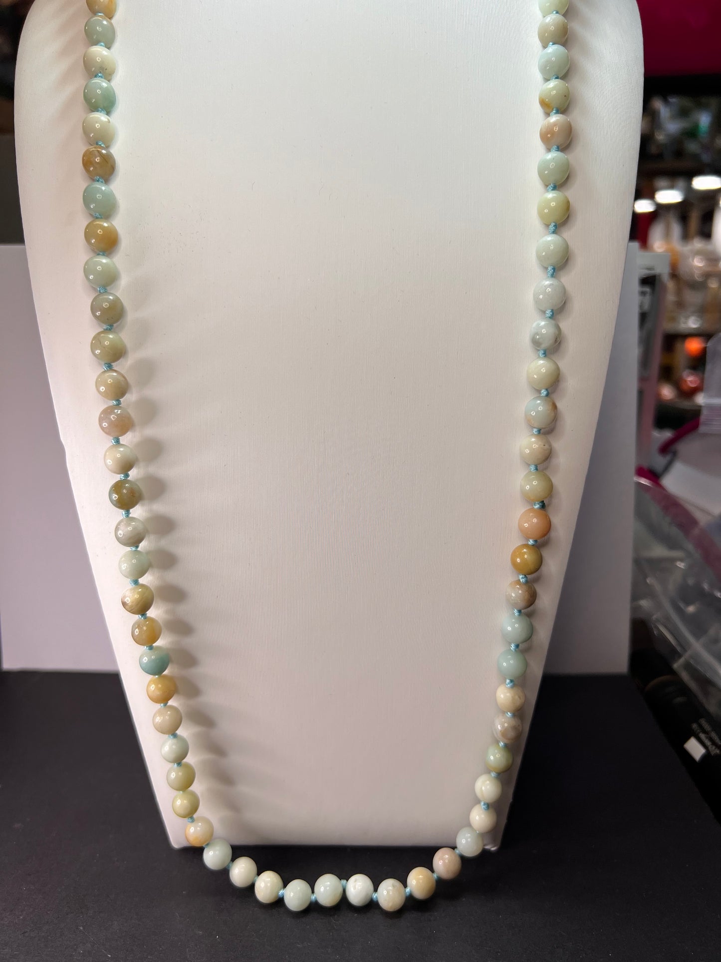 Amazonite knotted mala style endless necklace