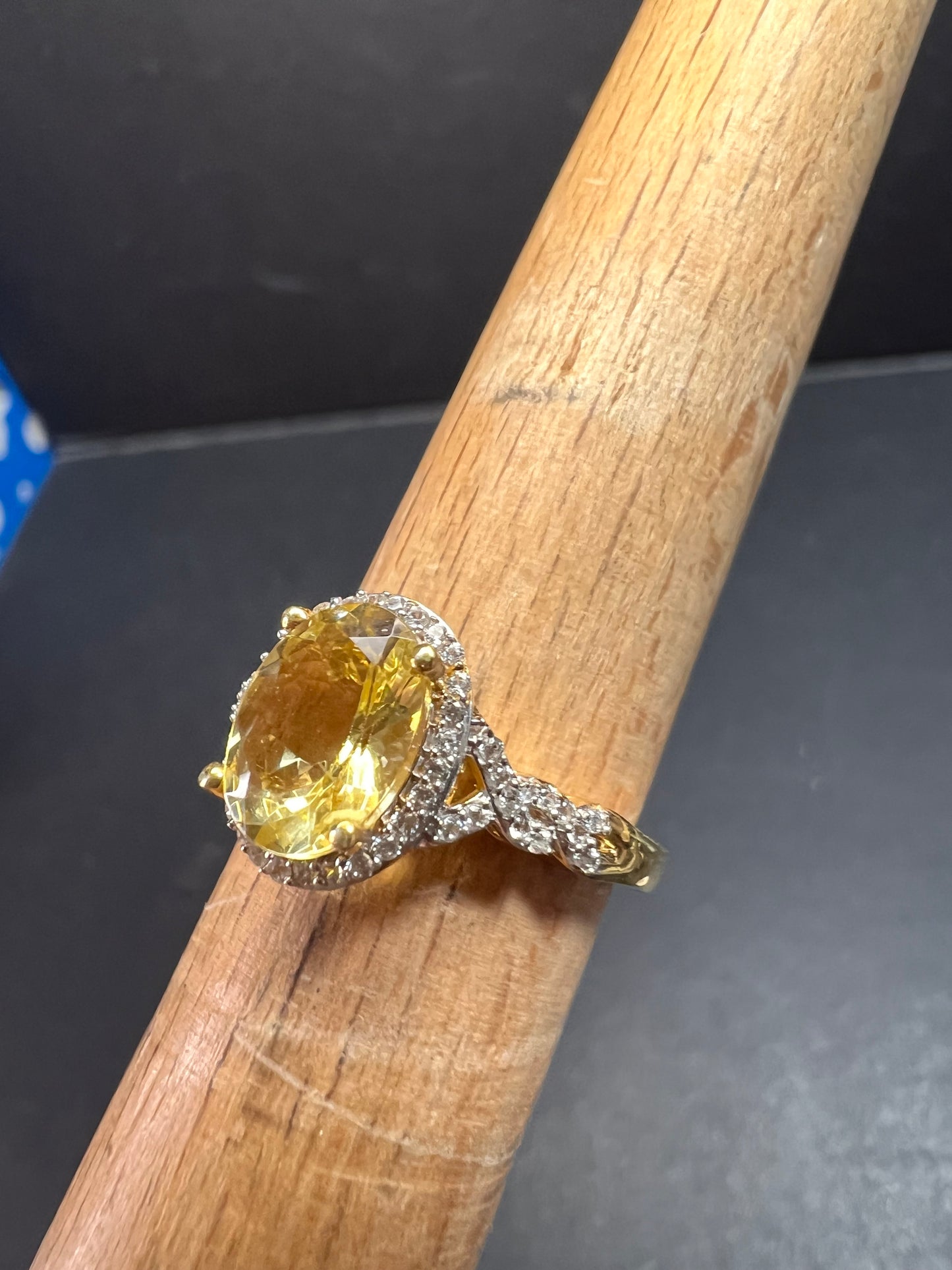 NEW yellow apatite and zircon halo ring in vermeil size 6