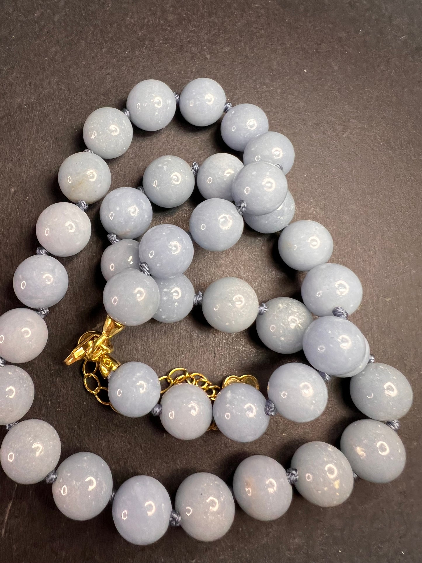 NEW Angelite beaded 18-20 inch necklace with vermeil yellow gold clasp