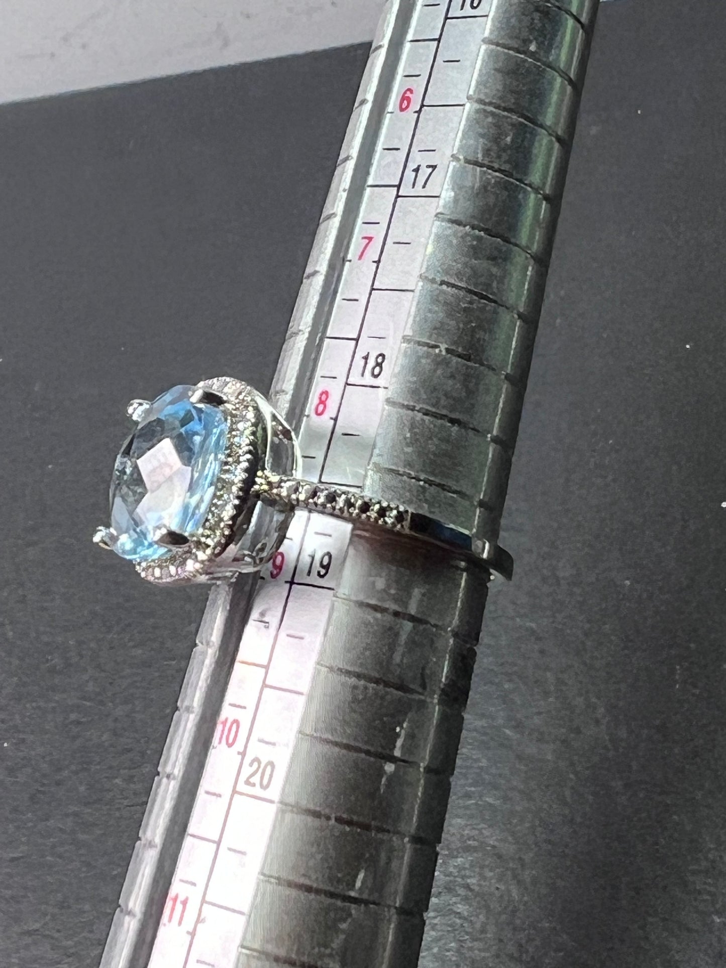 Victoria Townsend Blue Topaz & Rose Cut Diamonds 925 Sterling Silver halo Ring Size 9