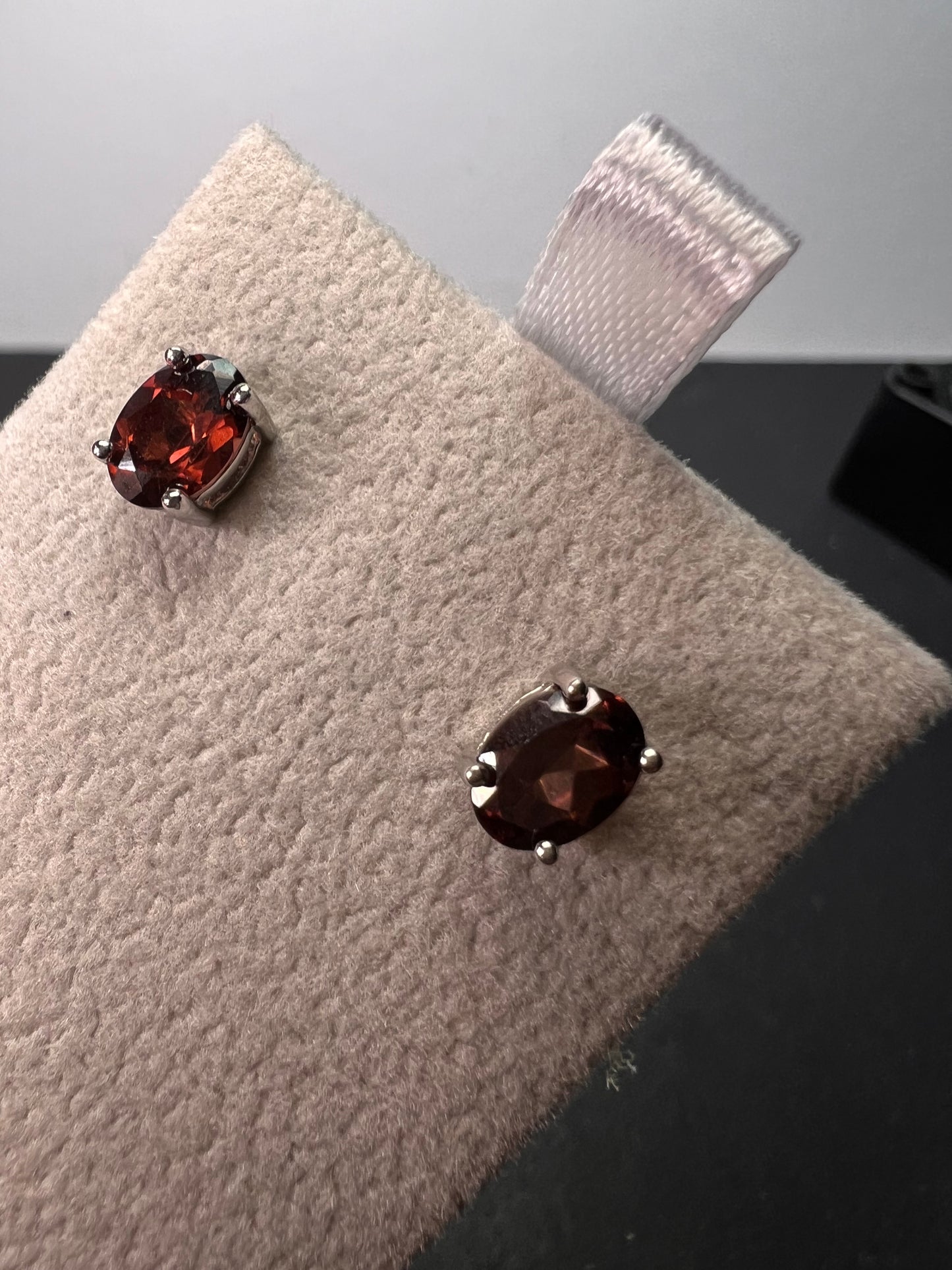 Red zircon sterling silver stud earrings