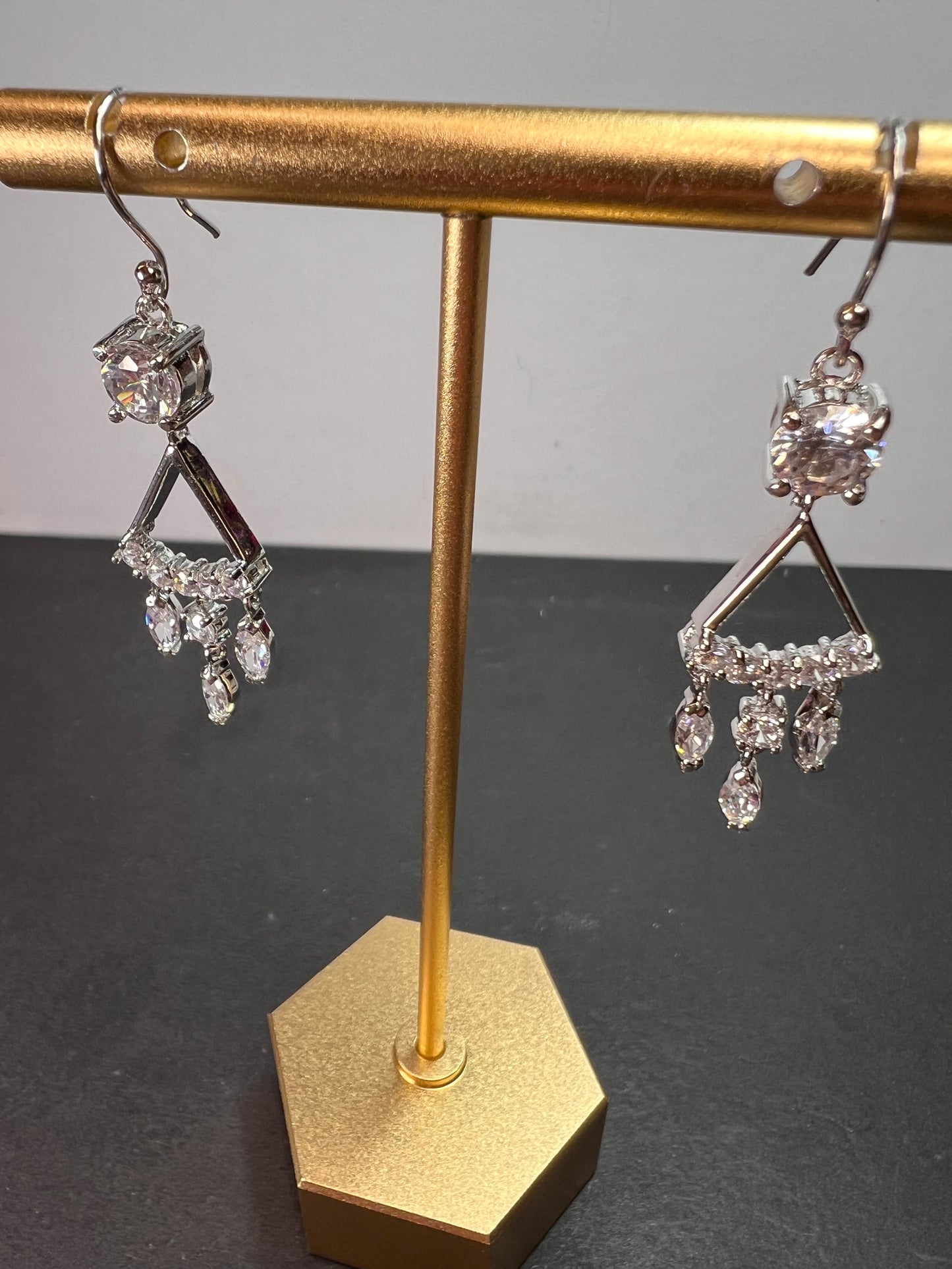 CZ chandelier earrings in platinum over rhodium